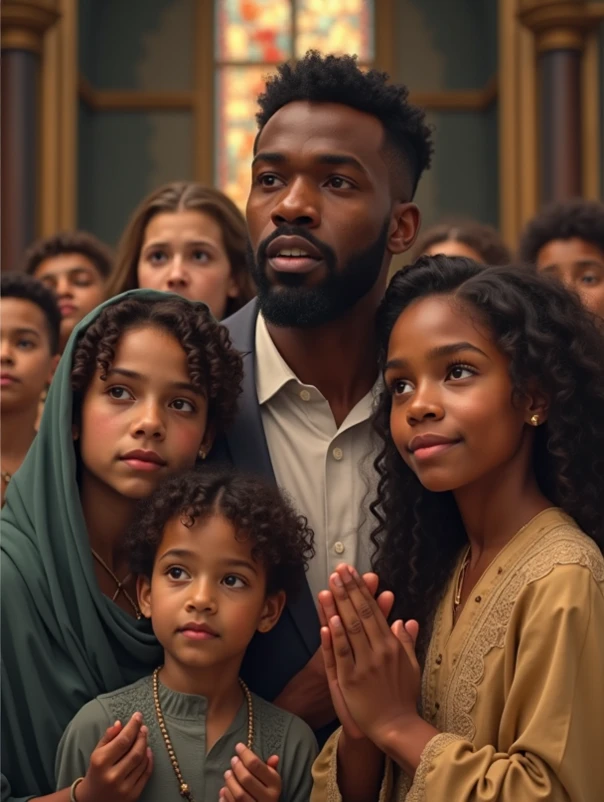 man telling story to children of different religions and ethnicities