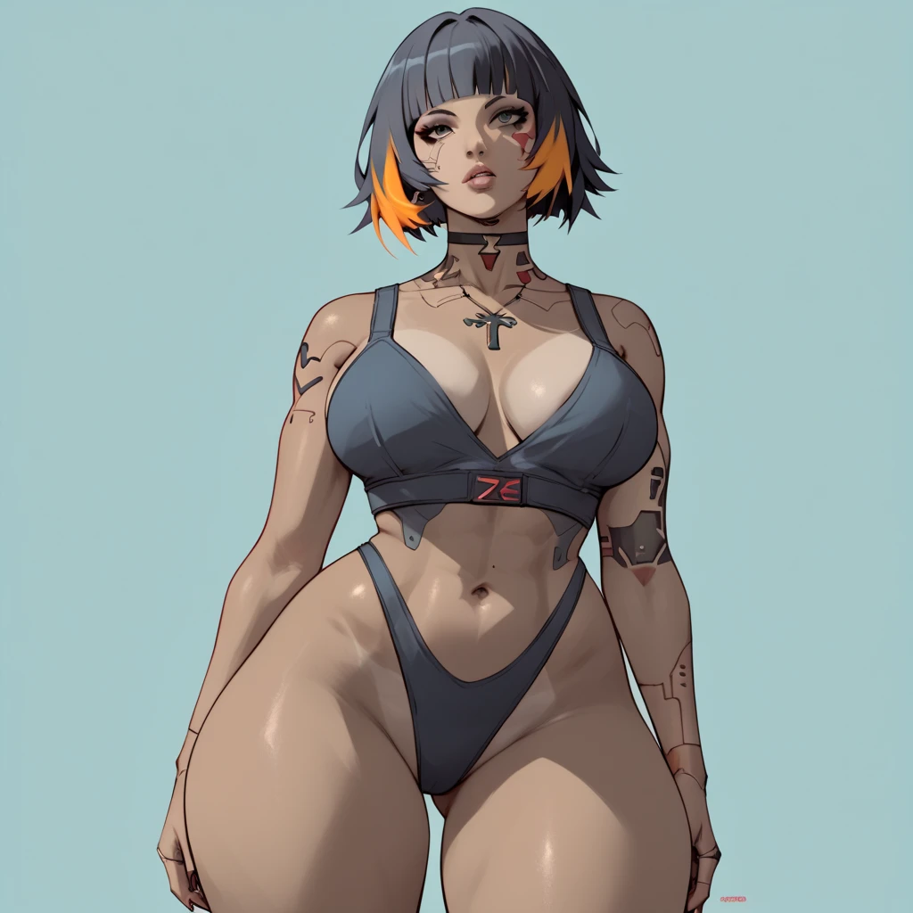 (score_9, score_8_up), score_7_up, zPDXL, Asian, thick, Bob hair, vegan bangs, Orange highlights, Huge hips, tanned, Cyberpunk, Huge breasts, Jane Doe (Zenless Zone Zero)
