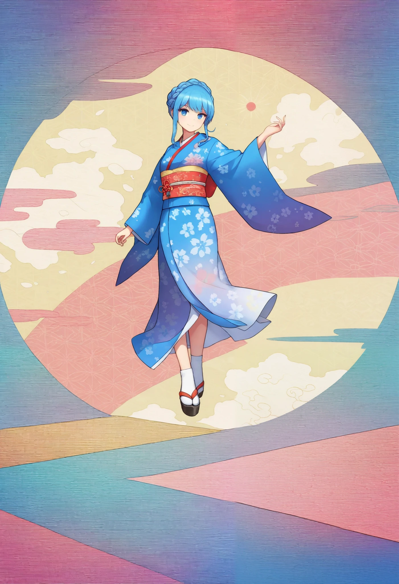 Cubism,Dynamic composition,best quality,ral-3dcubes,1girl,blue hair,braided hairstyle,traditional kimono,geometric patterns,fragmented shapes,vibrant contrasts,modern interpretation of tradition,abstract floral motifs,layered textures,bold color blocking,architectural elements,contemporary art style
