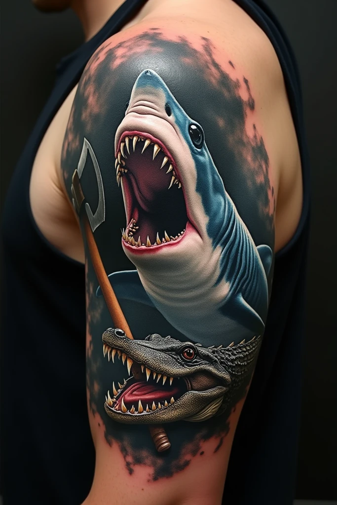 Arafed, a picture of a ((shark tattoo: 1.5)) on the back of a female elf, of  glowing tattoo of a ((blue shark: 1.3)) the shark tattoo is vivid, intricate detailed coming to life rising from the ink to real life, ,  AlchemyPunkAI, shoot taken from the back, ((the back is visible: 1.3), she wears a transparent dress that the tattoos glow, phoenix dress