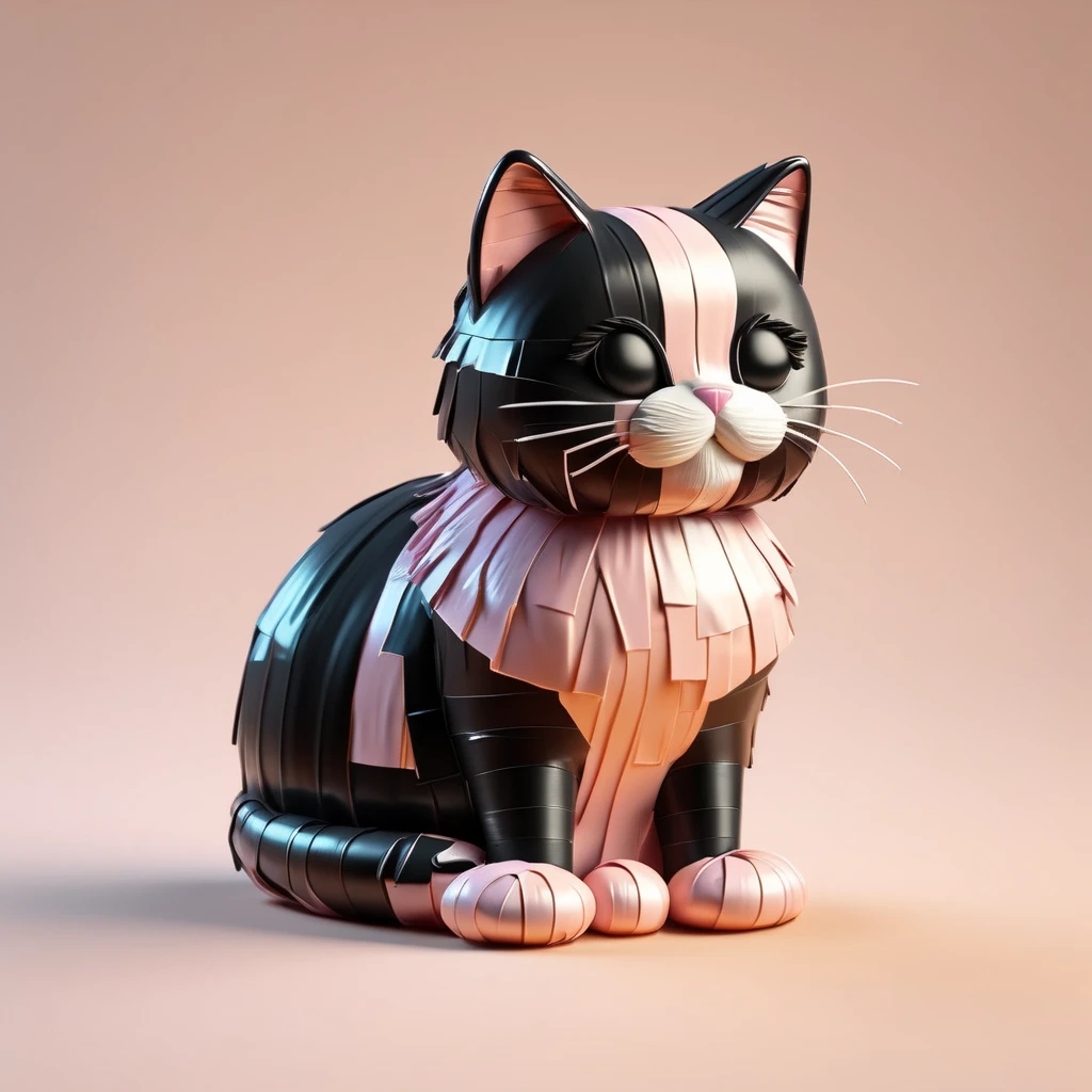  Small cute isometric cat emoji,  Tuxedo Cat , Black and white cats, Cute and fluffy,  Soft Gold Background ,  Using soft pink tones ,  3d Icon Clay Rendering , 120mm Lens ,  3d Blender Rendering ,  Popular on Polycount ,  Modular Constructivism , Orange background,  Physics-based rendering , Center