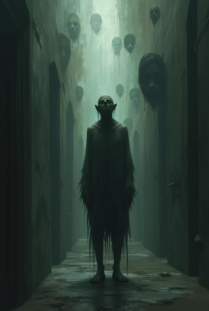 A hauntingly captivating poster titled "The Forgotten" depicting a faceless figure standing with its head tilted, as if listening to a hidden secret. The smooth, featureless surface of the figure serves as an eerie reminder of the forgotten souls. The background reveals a decaying house, with spectral figures loitering in the shadows, adding to the chilling atmosphere. The text at the top, "They Were Left Behind," alludes to the tragic fate of those forgotten, while the bottom text, "The Forgotten – Remember Them... Or Else," cautions the viewer to acknowledge their existence or face unspecified consequences., poster