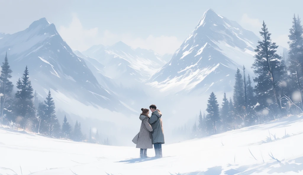 two man kissing in the snow mountain