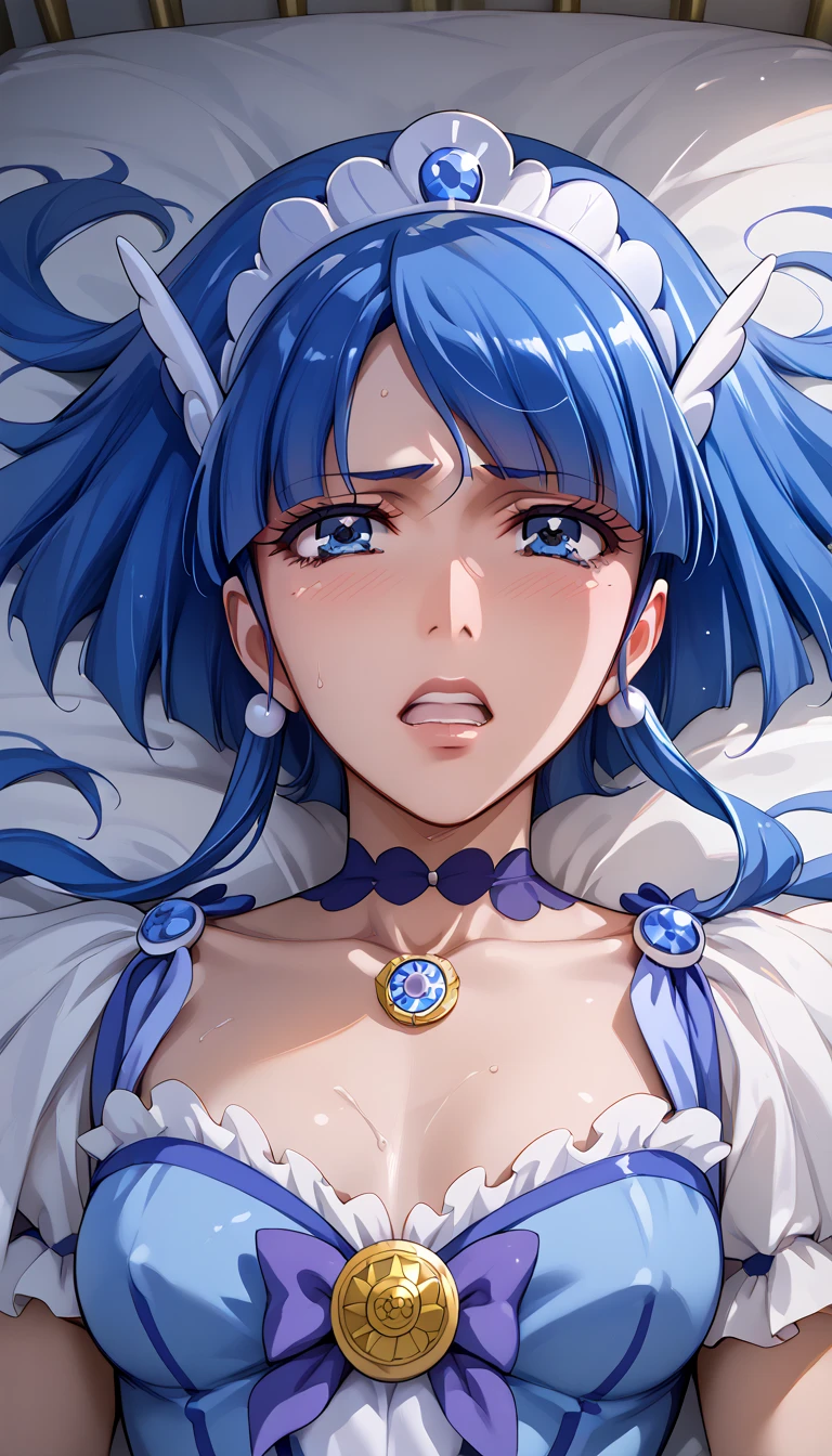 Erotic NSFW,(masterpiece), draw beautifully and in detail,ishigaki takashi Styles,CURE BEAUTY,Blue Hair,Blue Eyes,Beautiful breasts, rape:1.5,bedroom