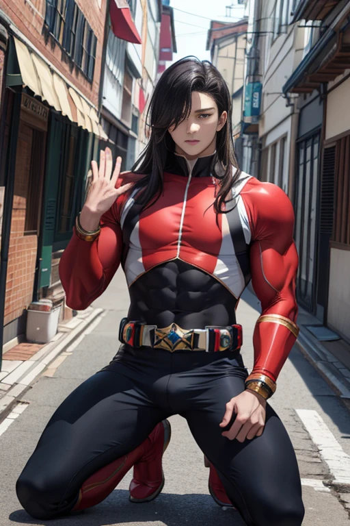 masterpiece,best quality,Look up at the characters，Stay away from the camera， (An 18-year-old boy with extraordinary development:1.2), Tall giant，(Kneeling upright on the campus lawn),Orange tight cycling suit,Broad and straight shoulders,Muscular shoulders，（Extremely strong body），Muscular body，Fitness，Perfect body proportions，Inverted triangle figure，Biceps，Highlight muscle texture， Muscular body，Slender and toned legs，Tilted head，Small head，Handsome and cute face，Perfectly detailed facial features,Looking at the camera，A serious and angry expression，leaning back,head tilt, happy, very short hair, brown hair,(looking at viewer:1.2)，Vision