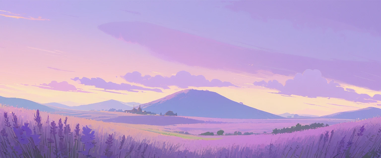 LAVENDER landscape , Pastel Purple Colors ,Ghibli ,Lofi ,cute