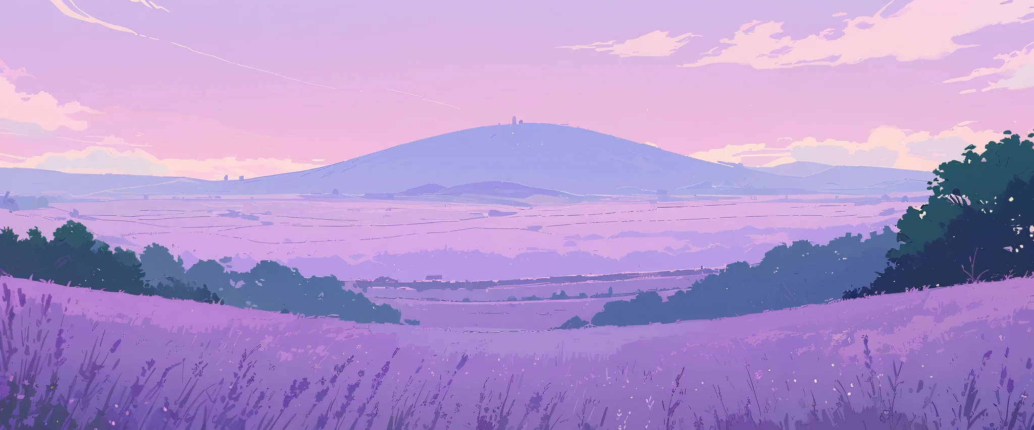 LAVENDER landscape , Pastel Purple Colors ,Ghibli ,Lofi ,cute ,landscape