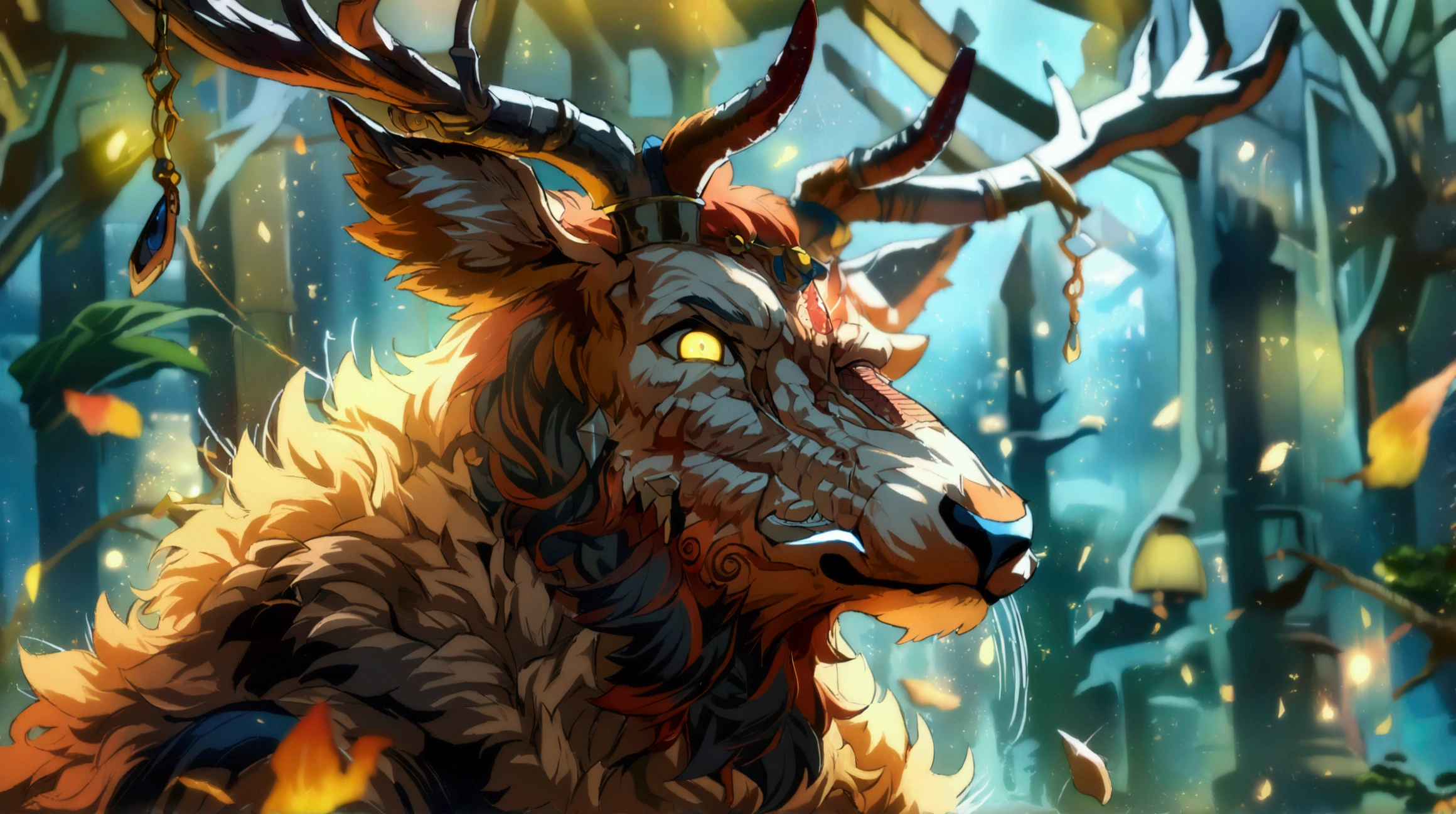 ultra-detailed, masterpiece, masterwork, high quality, best quality, hdr, (nature, night), posted on e621, (by hioshiru), nsfw, male, solo, ((nude, micropenis, foreskin, perfect balls)), (little white body minotaur), hairy dragon, (white chubby body), (long golden hair, yellow eyes), standing, from below, dynamic angle