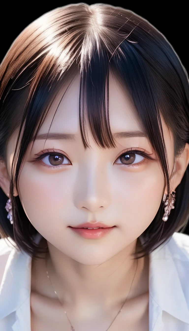  complete anatomy,  beautiful face and eye details,  Japanese girl who can see into the distance,  black short hair, Big Breasts, young, Age 14, Junior high school students,  Beautiful round breasts,  very cute,  upper body,   see here,  sexy, NSFW,  cleavage,  yotsunbae, 