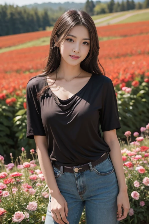 ((Best image quality, 8K, masterpiece:1.3)), 1 Girl, Beautiful woman with slim abdominal muscles:1.3, (Casual Hairstyle, plum bossom:1.2), (Shift Dress:1.1), Ultra-thin face, Delicate eyes, Double eyelids,Smile,(A girl in the forest),