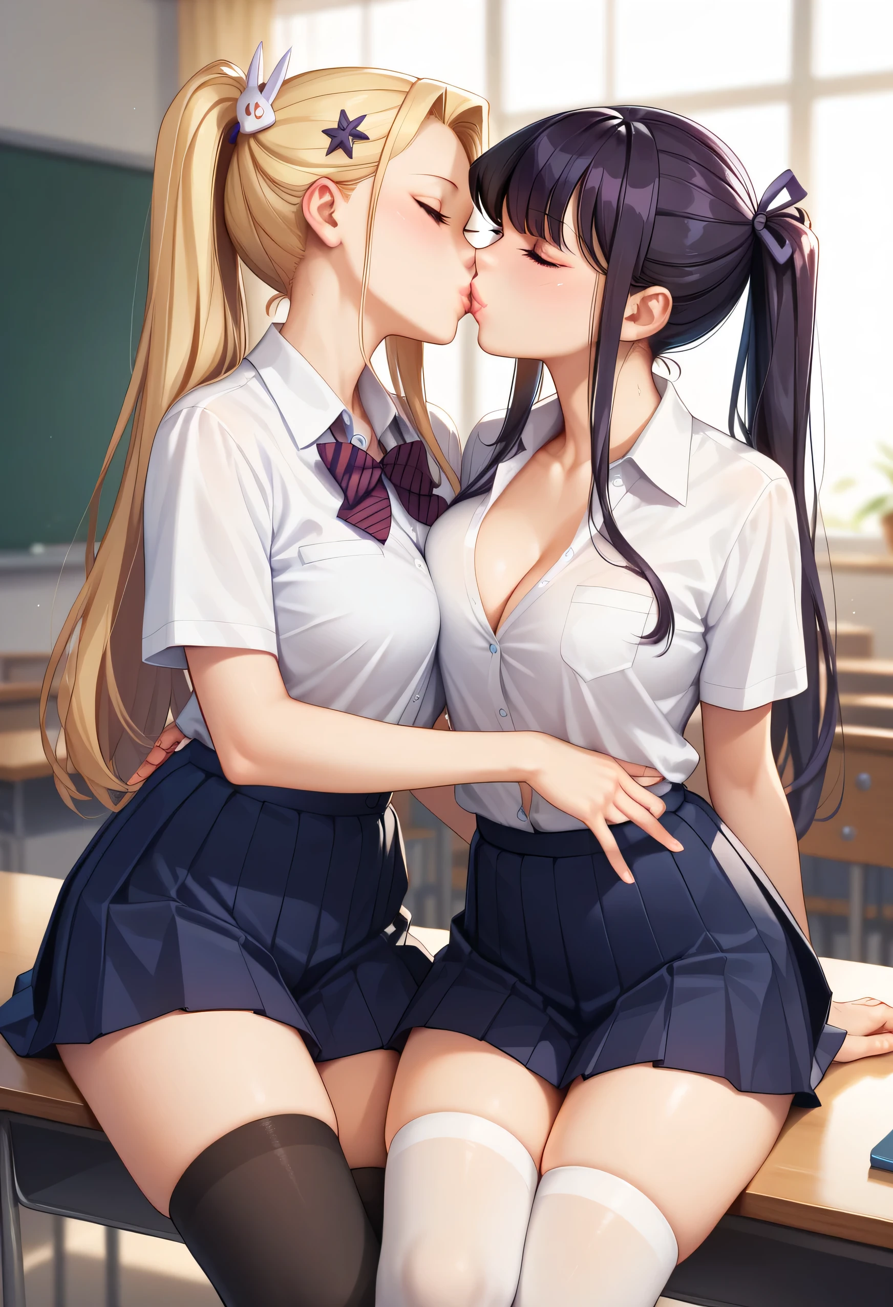 NFSW,((2girls , gangbang, group sex,(yuri:1.4))),(kiss:1.4), closed eyes, (tongue), (saliva),rough sex, wild sex, elegant, rich, (kiss:1.2), (school uniform:1.4),(There are only two people in the classroom),couples, lovers, modelling, supermodel, (small breasts:1.2), photoshoot, lifting up, carrying in arms, erotic, orgy, passionate, completely nude, naked, enjoying, masterpiece, oiled skin, shiny skin, pleased, ecstasy,(drooling:1.2),(saliva trail:1.2),love juicepussy juice,pussy juice,(cum on tongue:1.1)