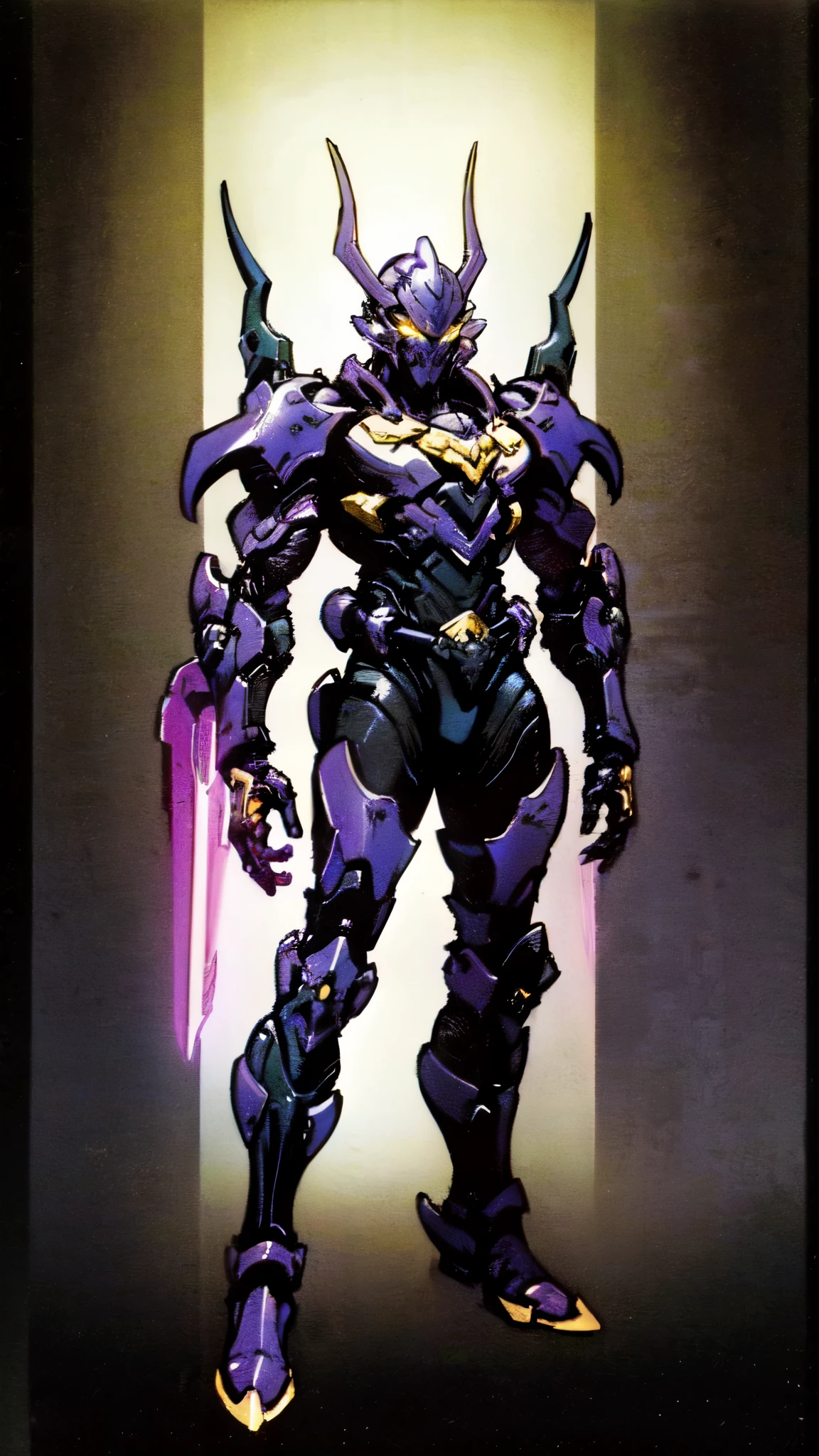 (masterpiece:1.5, best quality:1.5, extremely delicate:1.5), ((male:1.5)), a man wearing a full-face helmet, high-tech biomimetic armored combat suit, (a composite layered chest armor), the design balances heavy with agility, fully enclosed shoulder guards, matching arm and leg guards, a belt of gemstone, (the color scheme is primarily Red with Purple and Yellow accents, Organic Biotech, Concept Inspired by Vampire, glowing eyes, armor glows, huge cloak like devil wings, blood), stand of a futuristic sci-fi city, this character embodies a finely crafted fantasy-style armored hero in anime style, exquisite and mature art style, metallic, high definition, highres, ultra-detailed, ultra-fine painting, professional, perfect body proportions, golden ratio, anatomically correct, symmetrical face, extremely detailed eyes and face, high quality eyes, creativity, RAW photo, UHD, 32k, Natural light, cinematic lighting, (masterpiece-anatomy-perfect:1.2)