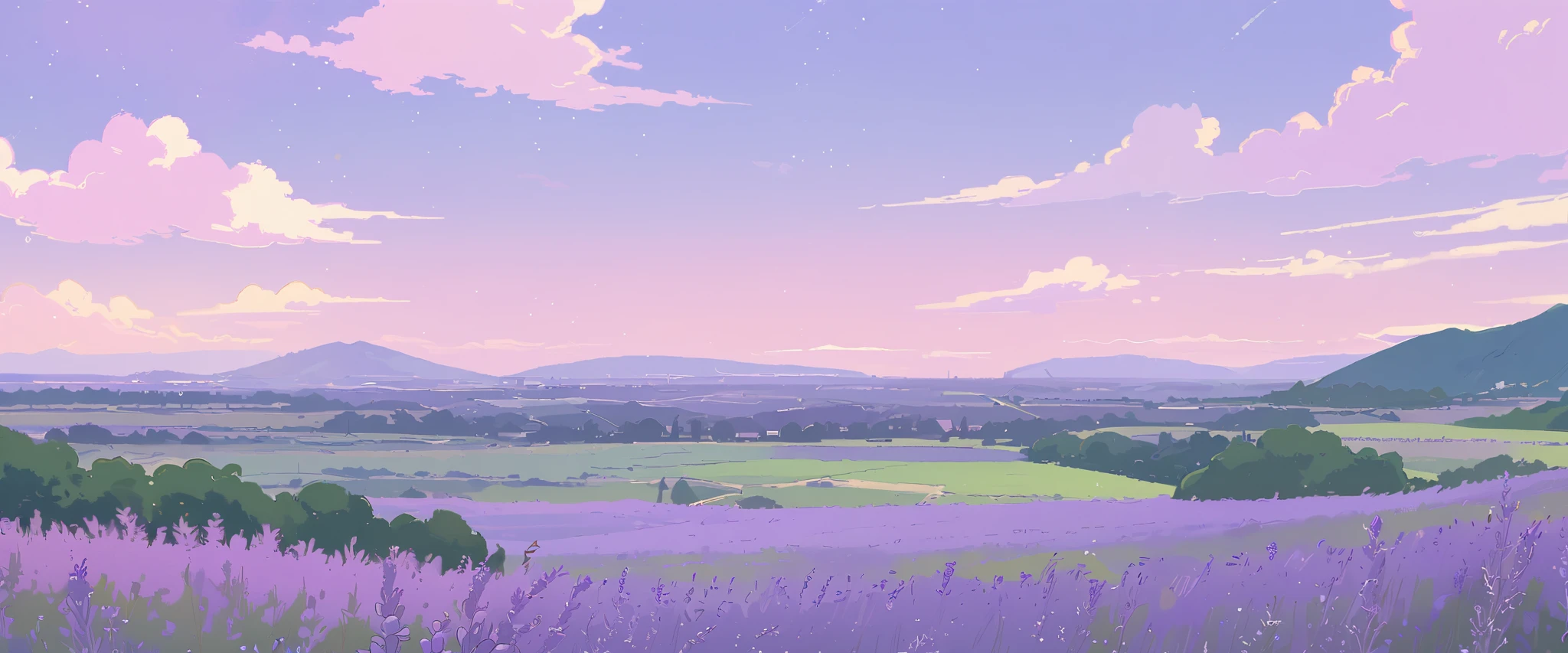 LAVENDER landscape , Pastel Purple Colors ,Ghibli ,Lofi ,cute ,landscape