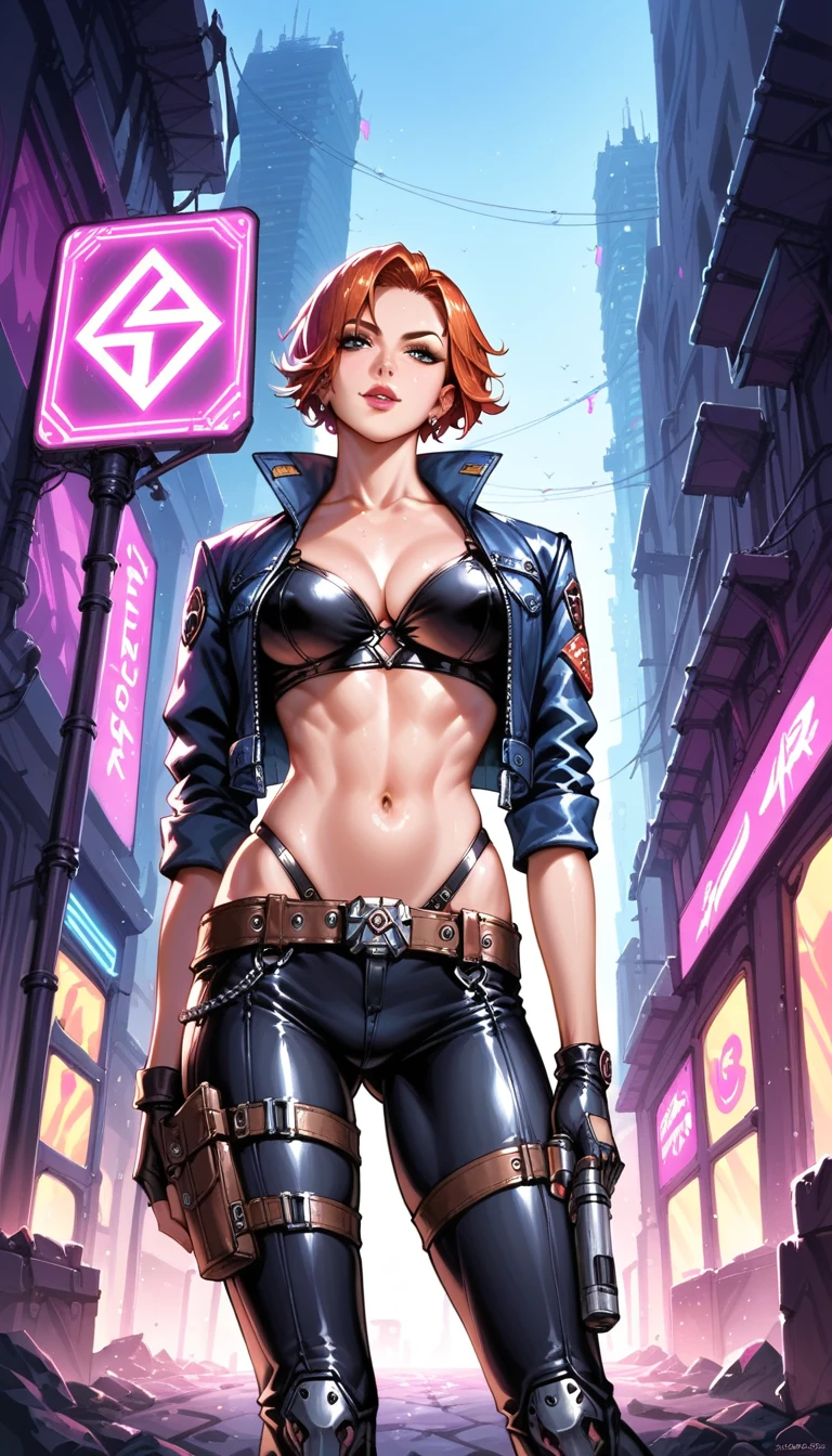 score_9, score_8_up, score_7_up, score_6_up, score_5_up, score_4_up, source_anime, Cyborg rogue, electric daggers, futuristic market, neon signs, sci-fi noir
