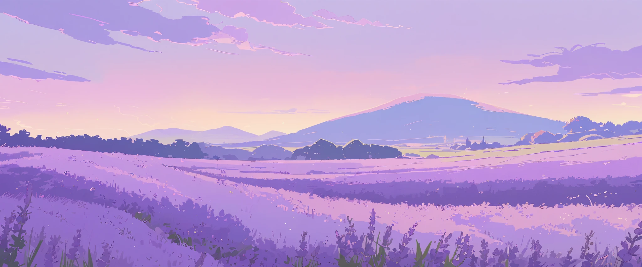 LAVENDER landscape , Pastel Purple Colors ,Ghibli ,Lofi ,cute ,landscape lavender