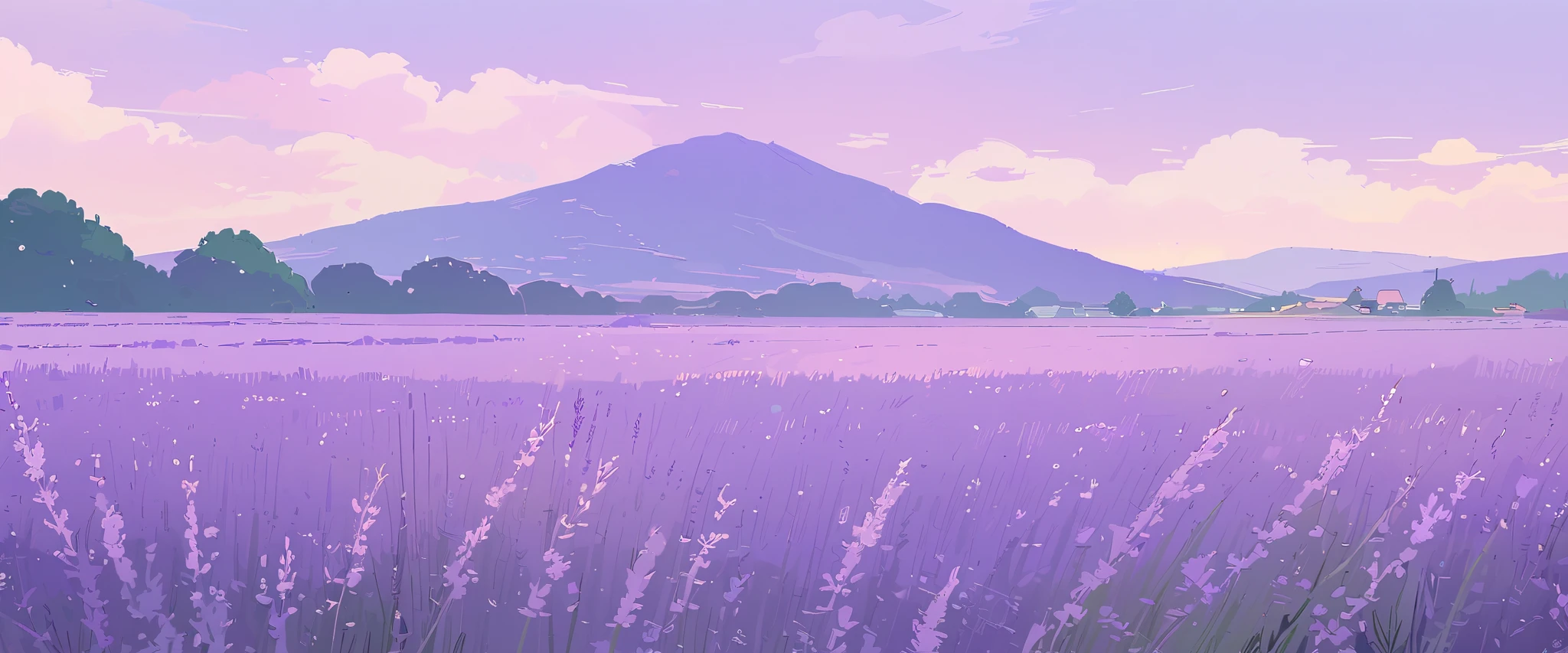 LAVENDER landscape , Pastel Purple Colors ,Ghibli ,Lofi ,cute ,landscape lavender