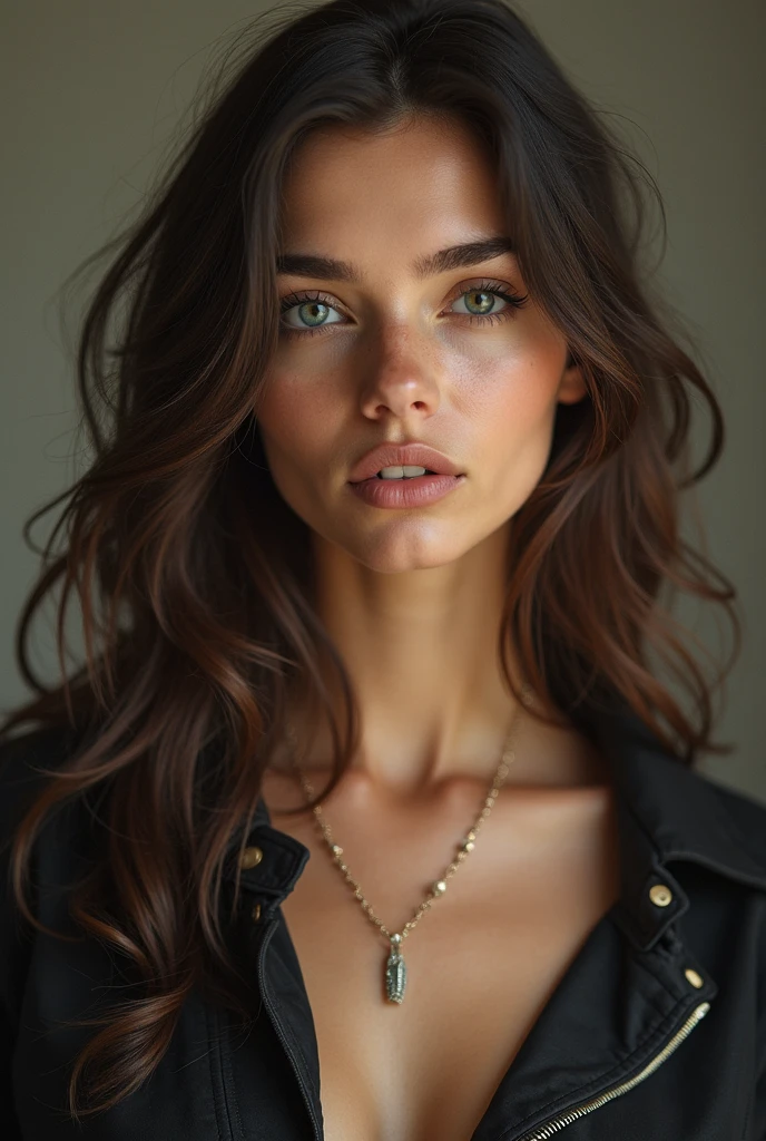 Face portrait photo oF a 21-year-old German woman, .raw, beautiFul woman, half strawberry lips, Fossettes, nostalgic look, green eyes, great student, Large eyelashes, (Brown extra long wavy hair), ((detailed Face)), ((detailed Facial Features)), (Finely detailed skin), red skin, (Deep neckline detailing high-tech cyberpunk dress), Cyberpunk Cyberpunk big city environment, (cold colors), moist, moist, reFlections, (masterpiece) (height ratio / perfect width) (photo realist) (best quality) (detailed) Shot with Canon EOS R5, ObjectiF 50mm, F/2.8, human development report, (8k) (wallpaper) (light) (Dramatic Light) (sharp focus) (complicated)