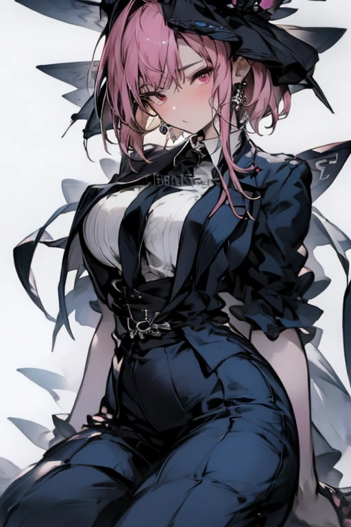 Yorra didn't. 2 Type B, 1girl, Wlop, breasts, neckline, neckline cutout, clothing cutout, Shinobi clothes, Dark background, hair between eyes, Hair Band, Highres, Juliet Sleeves, Long Sleeves, Nier (series), Nier Automata, Puffy Sleeves, Red Lips, Shaded Face, Long Wavy Pink Hair, Solo, Purple Dress with Black Details, 8K
