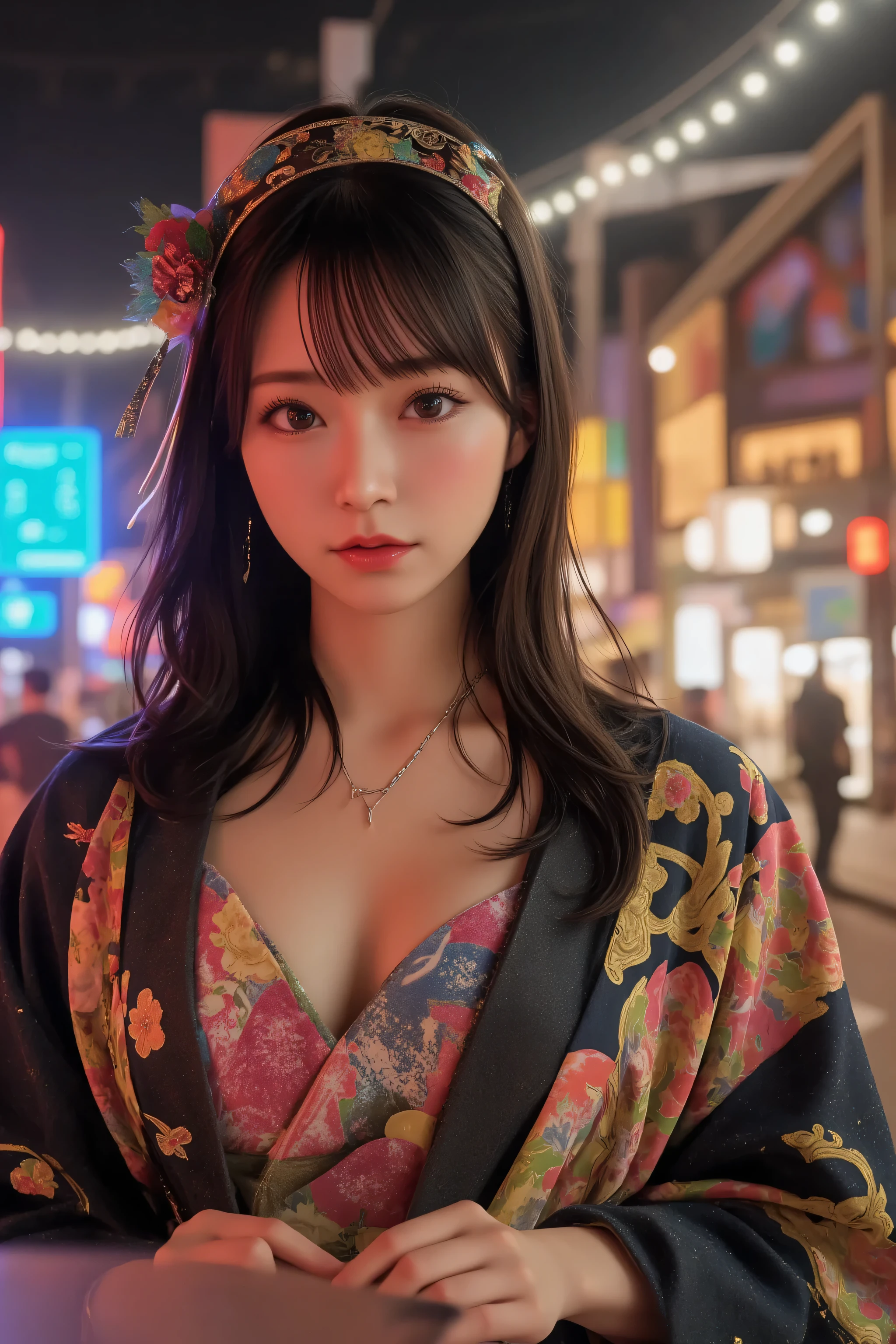 (  Masterpiece  :1.2,Premium quality ,Mirror finish,  Cinematic Experience  , realistic , RAW photo),8k, wallpaper, movie lighting,( written border depth ),( Sweat All Over :1.2),(woman:2.0),(Japan:2.0),(Yoshiwara:2.0),(Glamorous entertainment district:2.0),(A girl's house:2.0),( Beautiful and Seductive Courtesans Standing),(Glamorous,  Colorful Kimono with Open Chest :2.0),(  Gorgeous Costumes  :2.0),(Beautifully Colourful Hair Ornaments :2.0),( Glamorous Prostitute Makeup :2.0),(look at me),( Seductive Expression :2.0),( Fine skin texture :1.3),( growing skin:1.3),delicate face,( black hair ),(super functional:2.0),( super sexy :2.0),(Super functional:2.0)