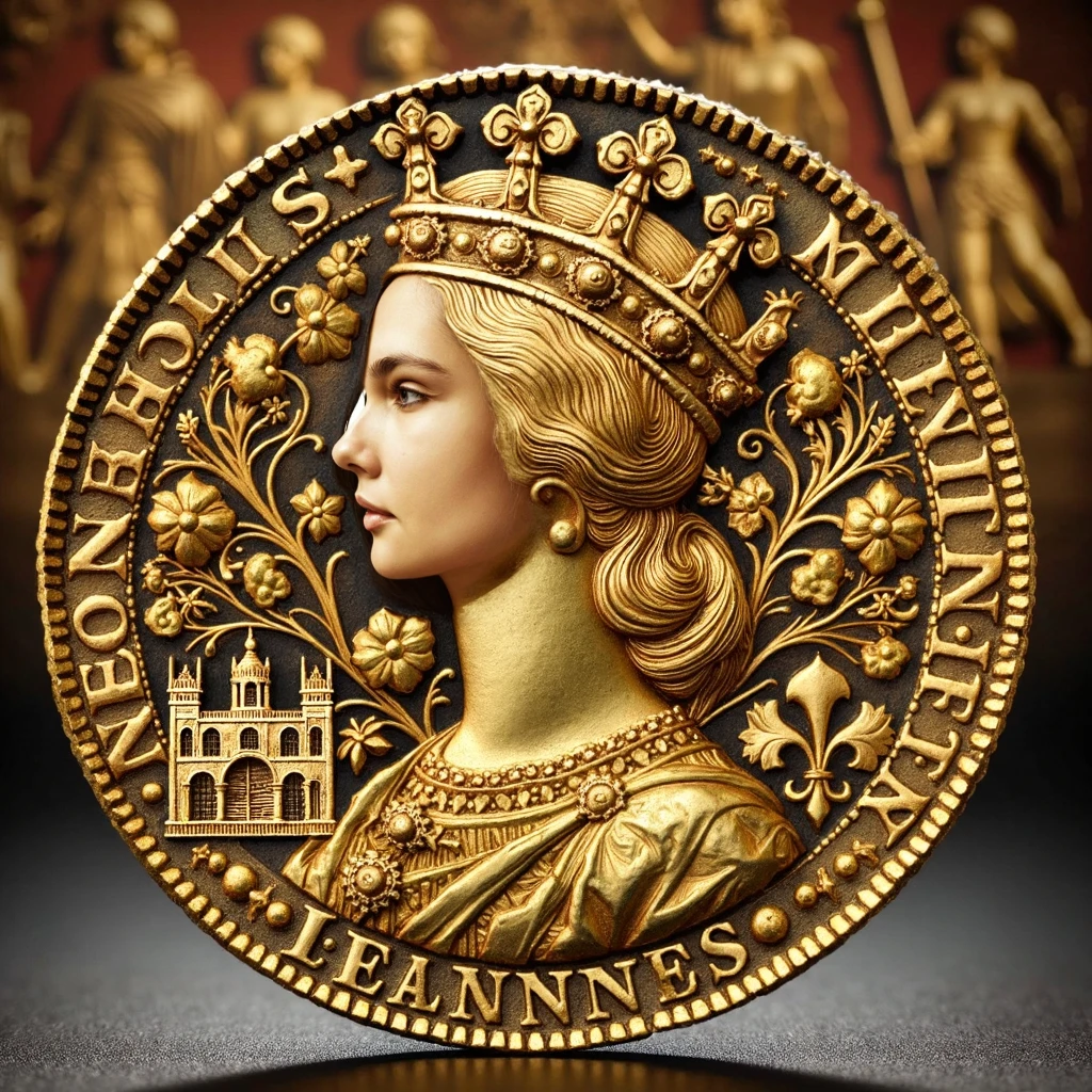 <lora:c01n-000010:0.8>, photograph of a gold c01n with a portrait of a woman, classy, no emotions, inscription over black background, <lora:wowifierXL:0.1>