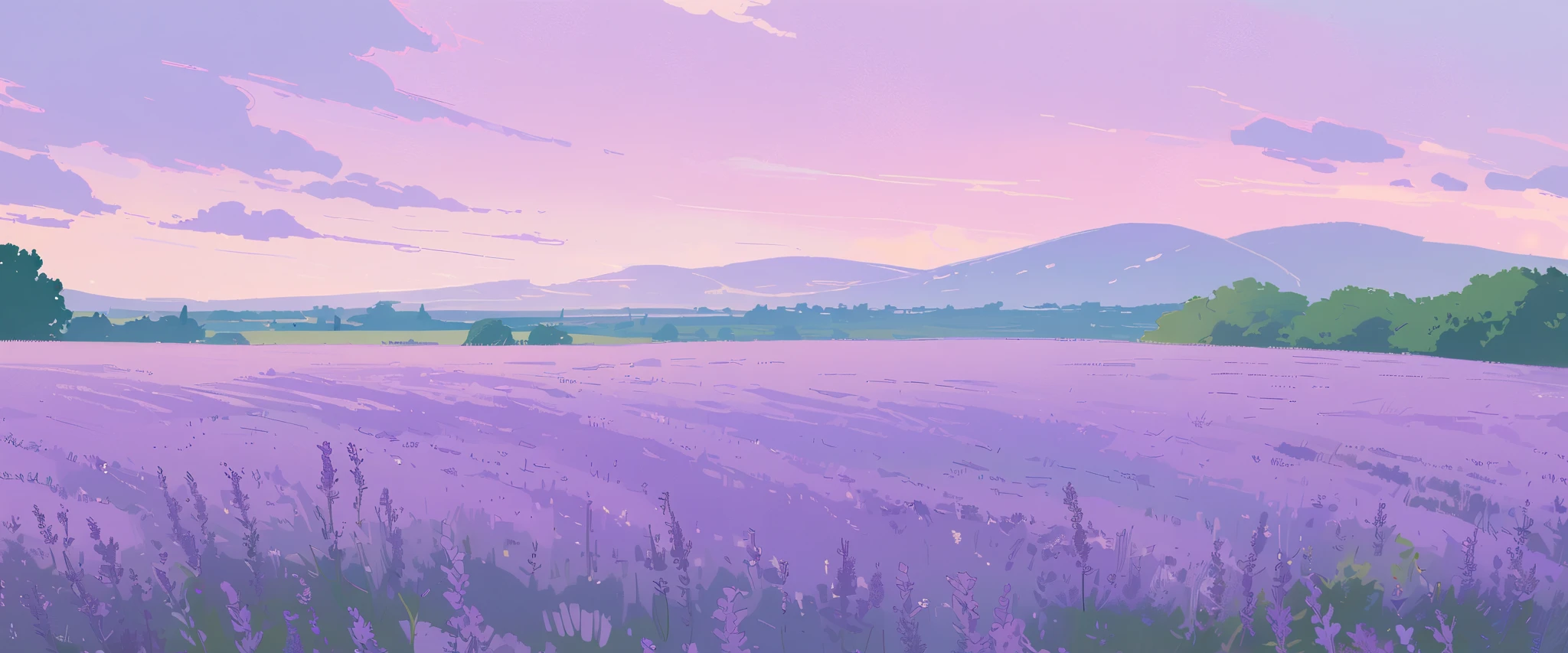 LAVENDER landscape , Pastel Purple Colors ,Ghibli ,Lofi ,cute ,landscape lavender