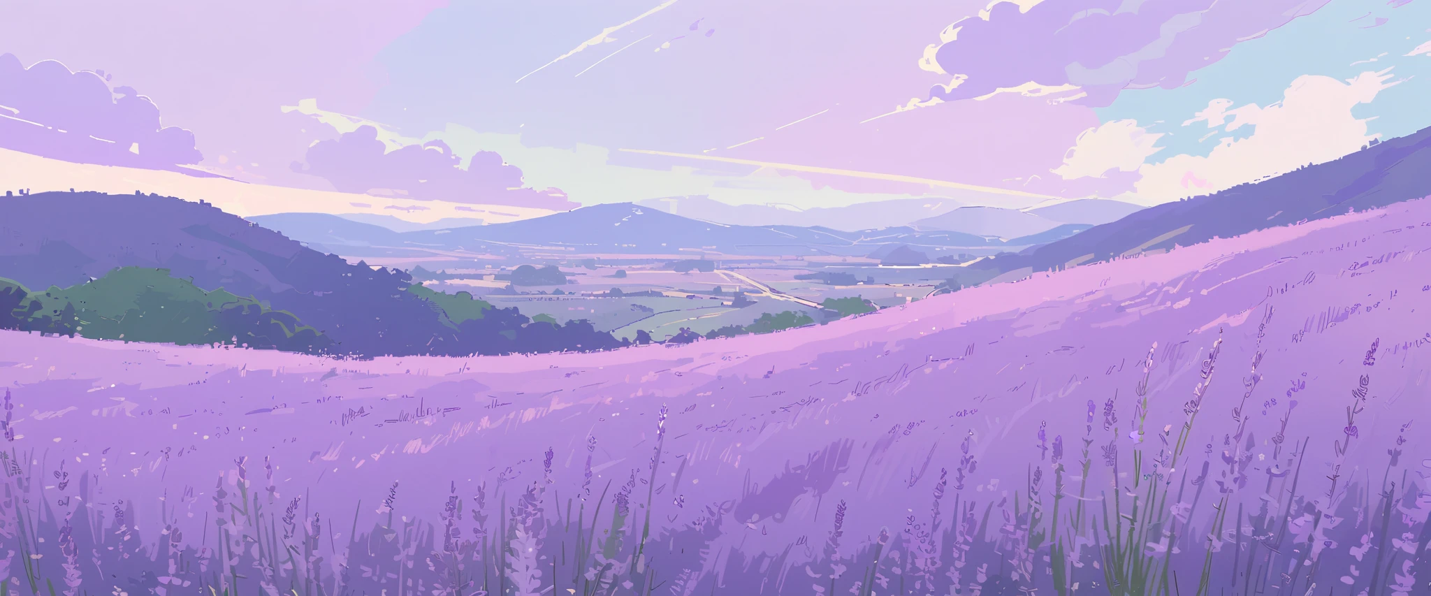 LAVENDER landscape , Pastel Purple Colors ,Ghibli ,Lofi ,cute ,landscape lavender