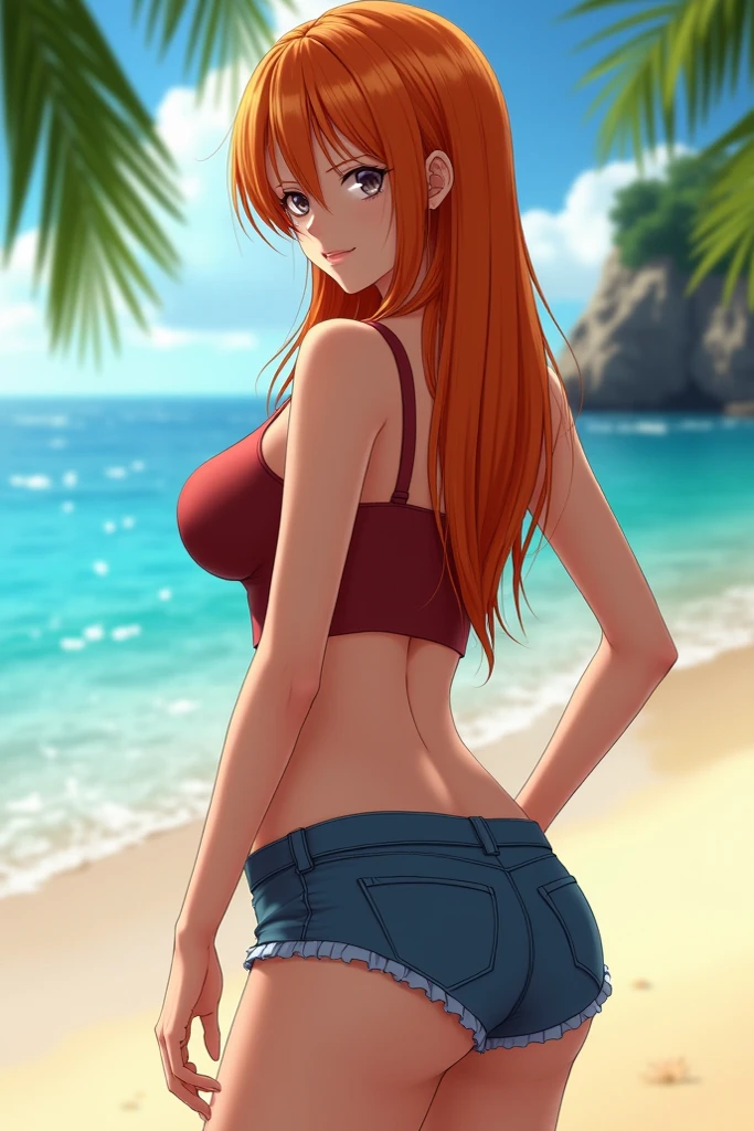Woman, ginger hair, butt, outside, sunlight,