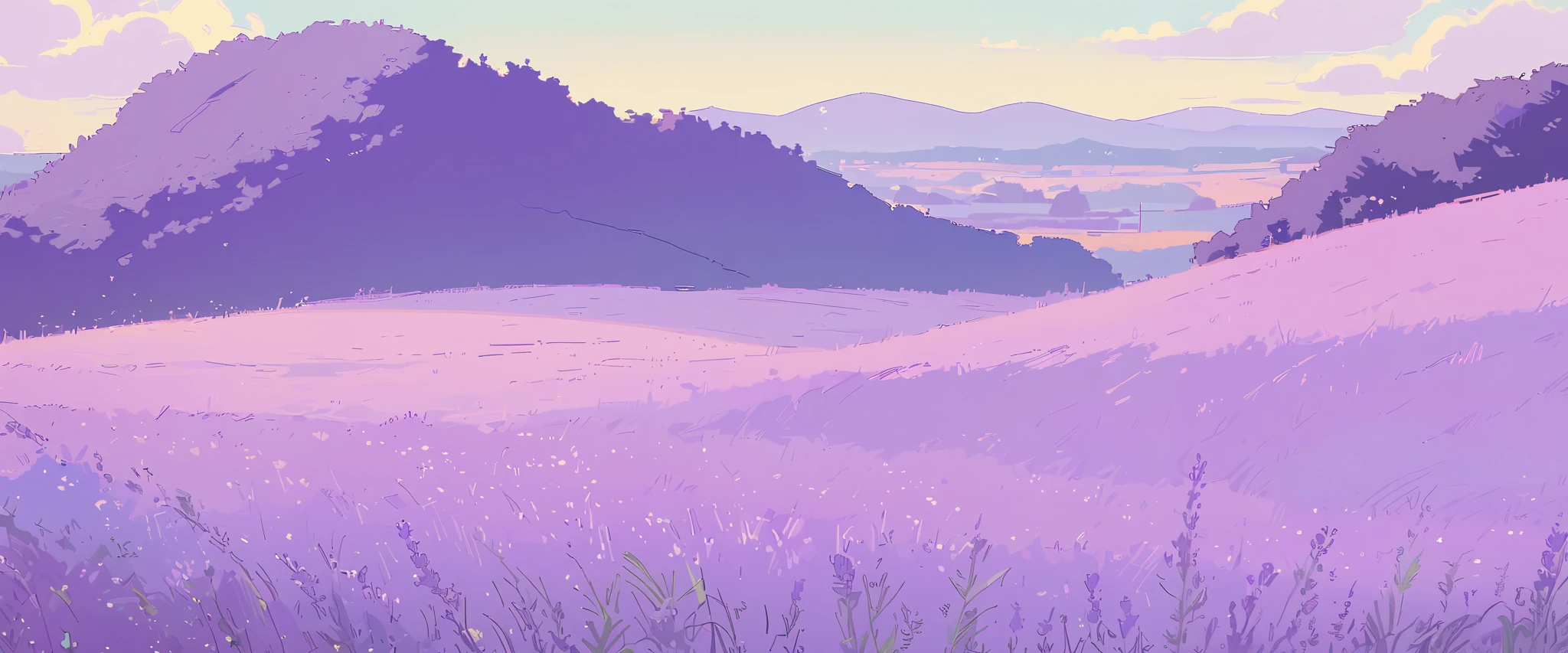 LAVENDER landscape , Pastel Purple Colors ,Ghibli ,Lofi ,cute ,landscape lavender