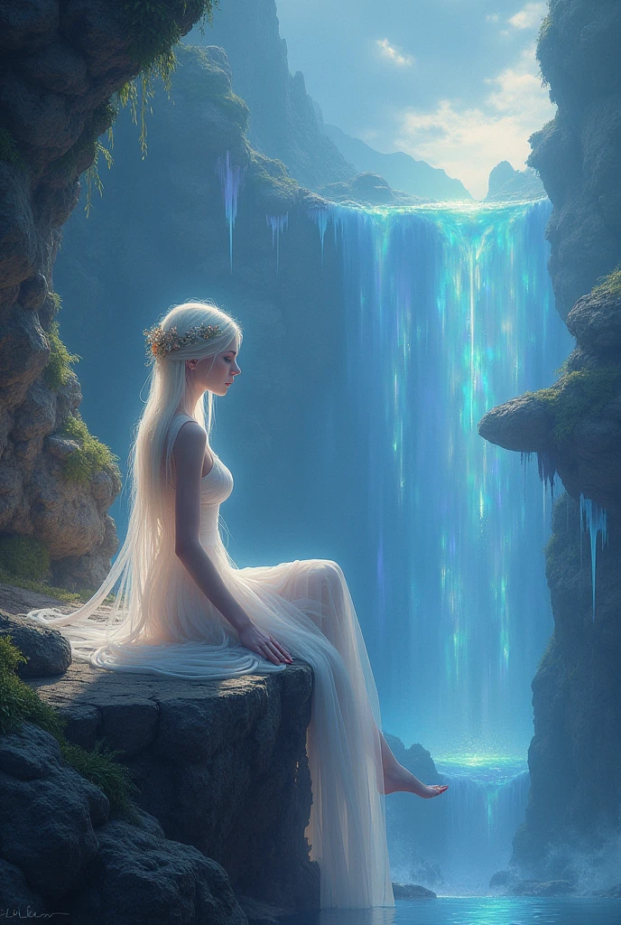 nude woman sitting on a ledge in a pool with a waterfall in the background, japanese goddess, giant stunning goddess shot, indian goddess, beautiful goddess, oriental fantasy, asian female water elemental, next to a waterfall, asian nymph bald goddess, asian, nature goddess, cinematic goddess body shot, extremely detailed goddess shot, inspired by Lam Qua, asian sun