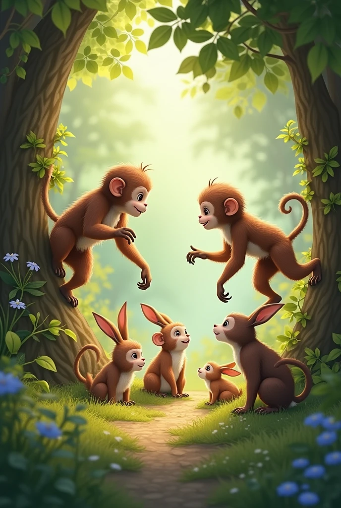 In the forest, where the wild things play
Lives a group of friends, in a special way
There's Max the monkey, with his tail so bright
And Sammy the squirrel, who loves to fight
For nuts and seeds, they're always on the quest
To find the tastiest treats, and take a well-deserved rest