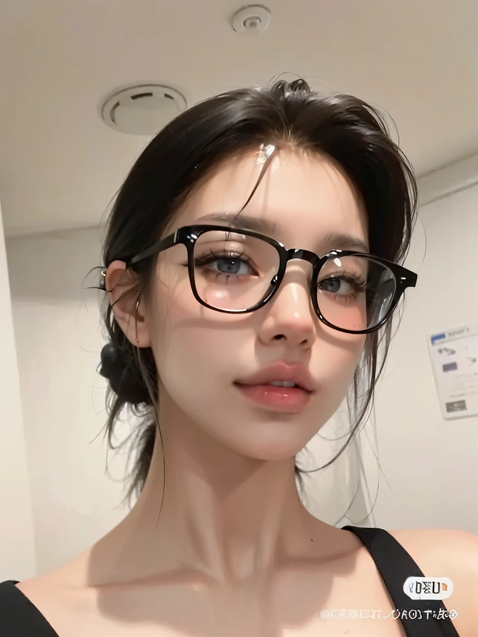 ((midynight, Need, 8k, tmasterpiece:1.3)), full bodyesbian, Long legs, Focalors:1.2, perfect figure beautiful woman:1.4, Slim abs:1.1, ((Dark brown hair, )), (white tight t-shirt, Denim suspenders, standing on your feet:1.2), ((city night scene, the roof:1.3)), Highly detailed facial and skin texture, A detailed eye, 二重まぶた，wears glasses