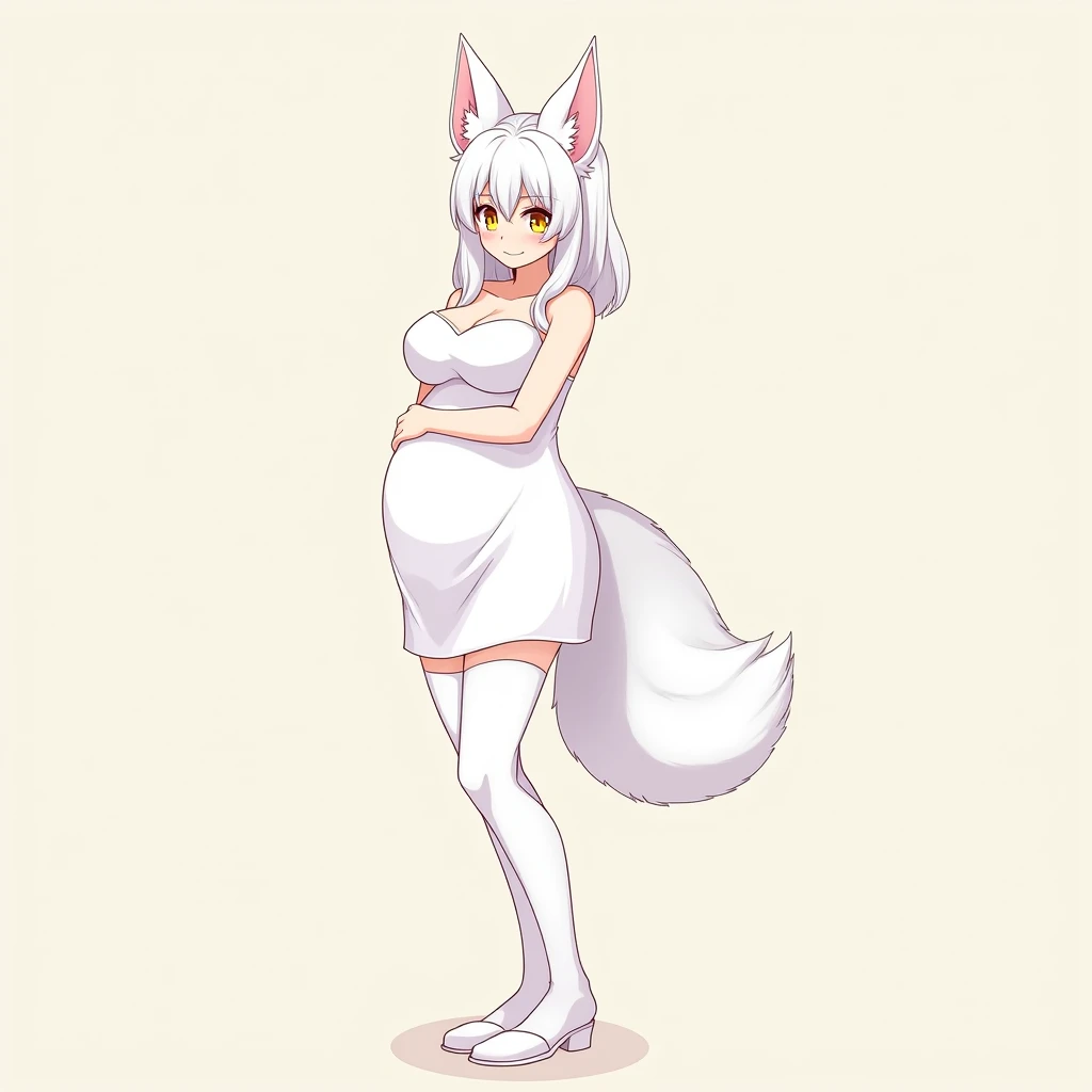 <lora:nurse_gloved:1>best quality, masterpiece, highres, detailed, perfect anatomy, 1girl,,nurse,rubber gloves, skin tight gloves,glove focus,thigh highs,  <lora:Naked_dogeza:1>,fox ears,fox tail,white hair,blue eyes,