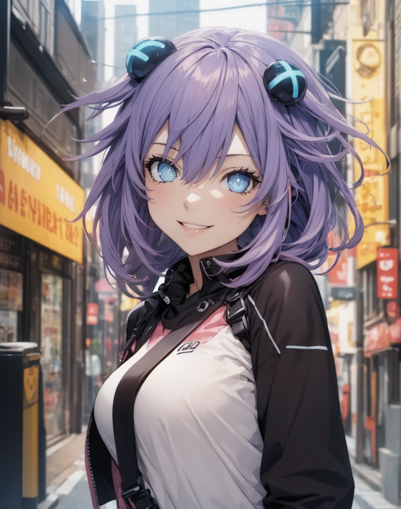 city, A girl, smiling