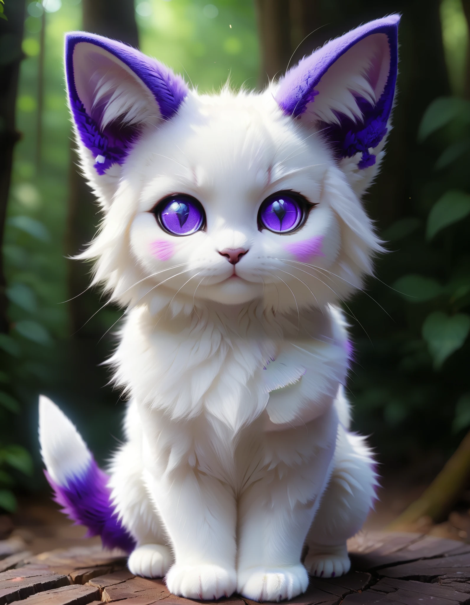 anime character gatomon, of a white cat with blue eyes and purple ears, adorable digital painting, anime cat, with pointy ears, realistic anime cat, blender eevee render, cute detailed digital art, anime visual of a cute cat, fennec, cute anime catgirl, cute digital art, elokitty, neferpitou, sora as a cat