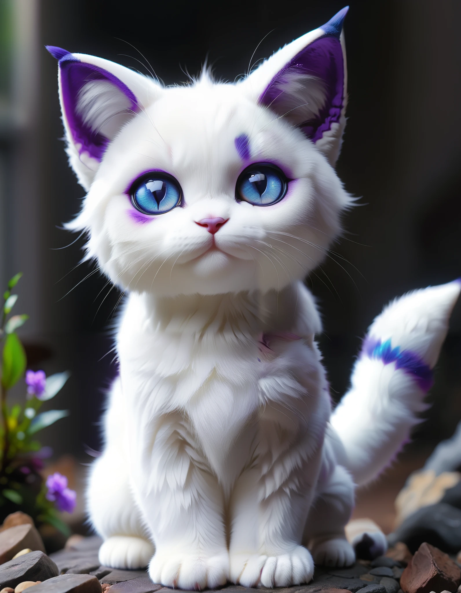 anime character gatomon, of a white cat with blue eyes and purple ears, adorable digital painting, anime cat, with pointy ears, realistic anime cat, blender render, cute detailed digital art, anime visual of a cute cat, cute anime catgirl, cute digital art,,  cat