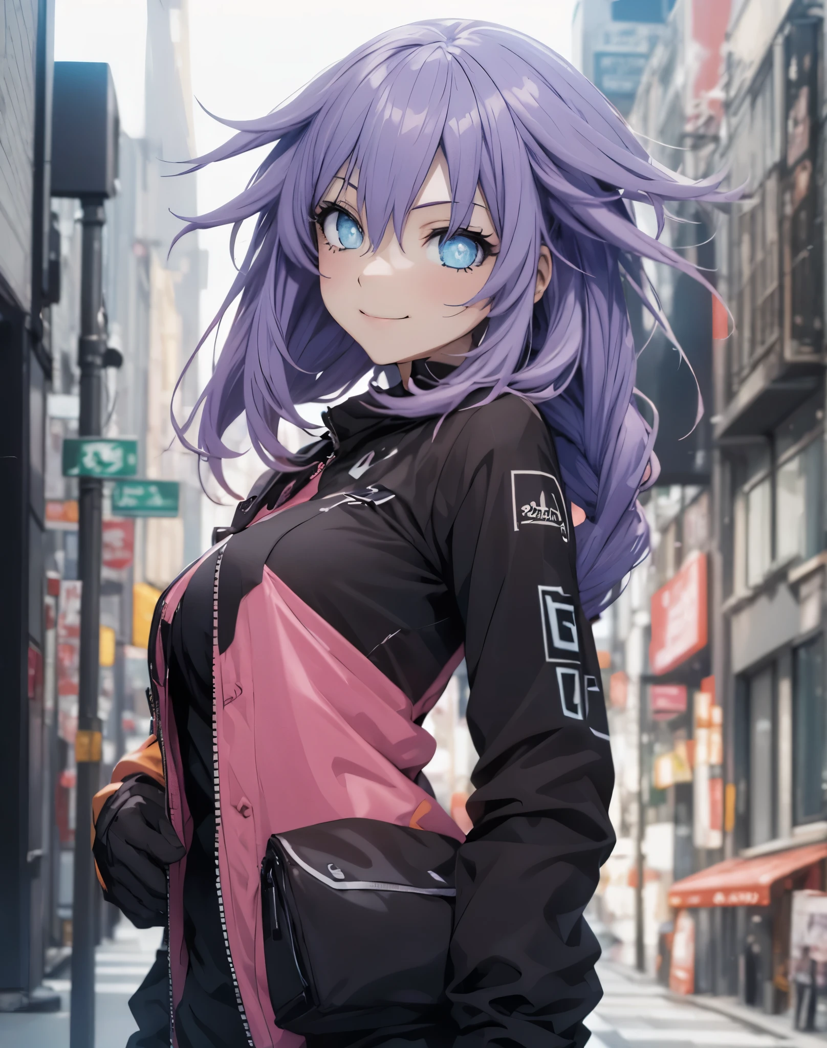 city, A girl, Happy and smug