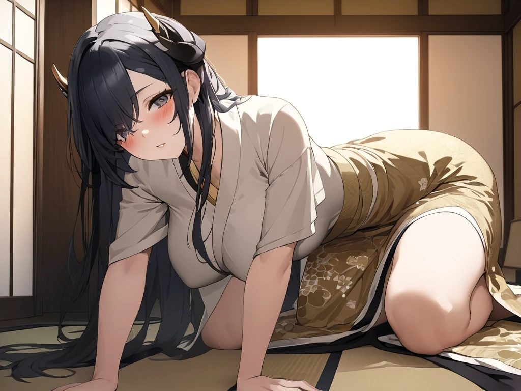NSFW,masterpiece,Highest quality,High resolution,Very detailed,kuon \(Utawarerumono\),Long Hair,低く結んだLong Hair,Small breasts,kimono,kimono,(Ecstasy face),(Absent-minded face),blush,Inn at night,Luxurious Japanese-style room,(Have sex),(Squirting),(trembling),heart,(Falling into Pleasure),Drooling,yield,Obedience,Obedience,Prone,futon