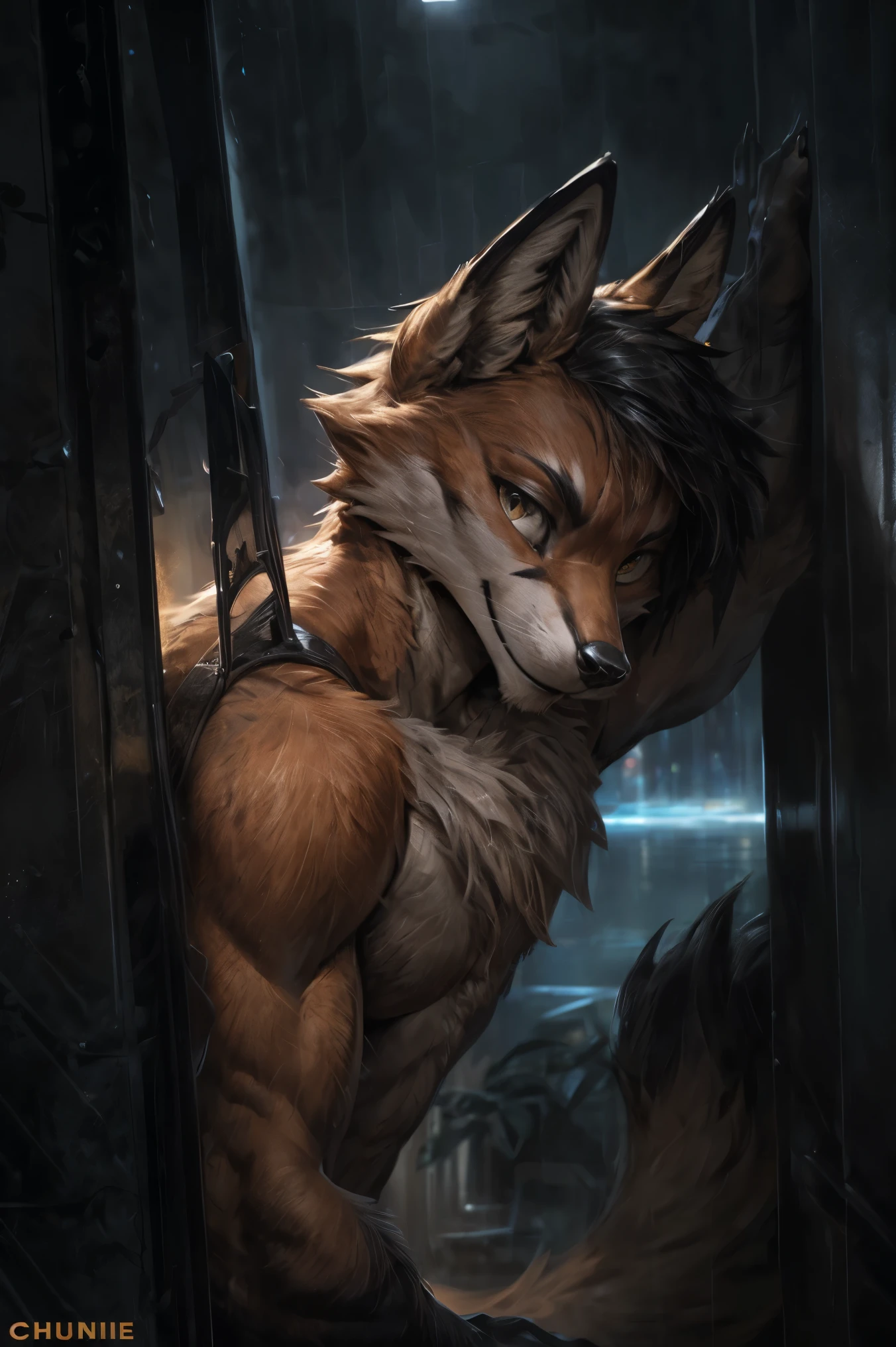 4k, ,8K, A high resolution, best quality, perfect colors, perfect shadows, perfect lighting, posted on e621, (by Chunie, by canyne khai, by t.y.starale), male, furry, Fox, bright orange white fur, solo, yellow eyes, (Realistic eye details 1.2), night city, rain, (Realistic Rain detail), army clothing , Full body like, muscularbody, leaning against the wall, dramatic lighting, soft lighting, day, highly detail, Hair coiled, delight, Standing up position, cool pose charm, Abstract beauty, centre, Looking at the camera, Facing the camera, nearing perfection, Dynamic, highly detailed, illustration, (Realistic background), (Fox Tail), ((Bonifasko lighting)), (Detailed eyes), perfect pupils, detail eyes, detail fluffy fur, (seductive face:1.2), fit body, Looking at the camera,, fit body, perfect male figure, Detailed fur, Detailed face, Perfect face, Detailed background, (Complex), (Super Detail), (Ultra Clear), (Best Quality)
