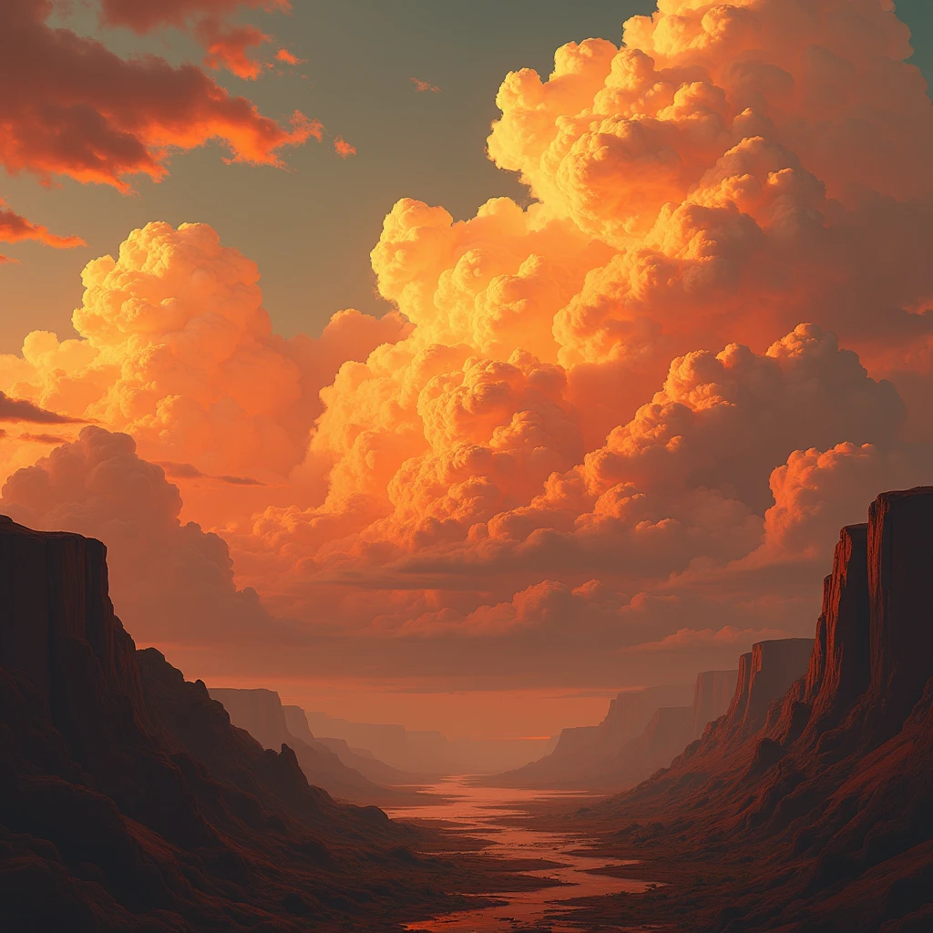 Magnificent natural landscape，Exaggerated red sky，the setting sun，Red sunset，4K，The whole sky is cloudy，The sun shines，Visually stunning，Marshmallow-like clouds，The sky is red，Close-up of clouds，The sun shines，The sky is full of marshmallow-like clouds S2 --auto