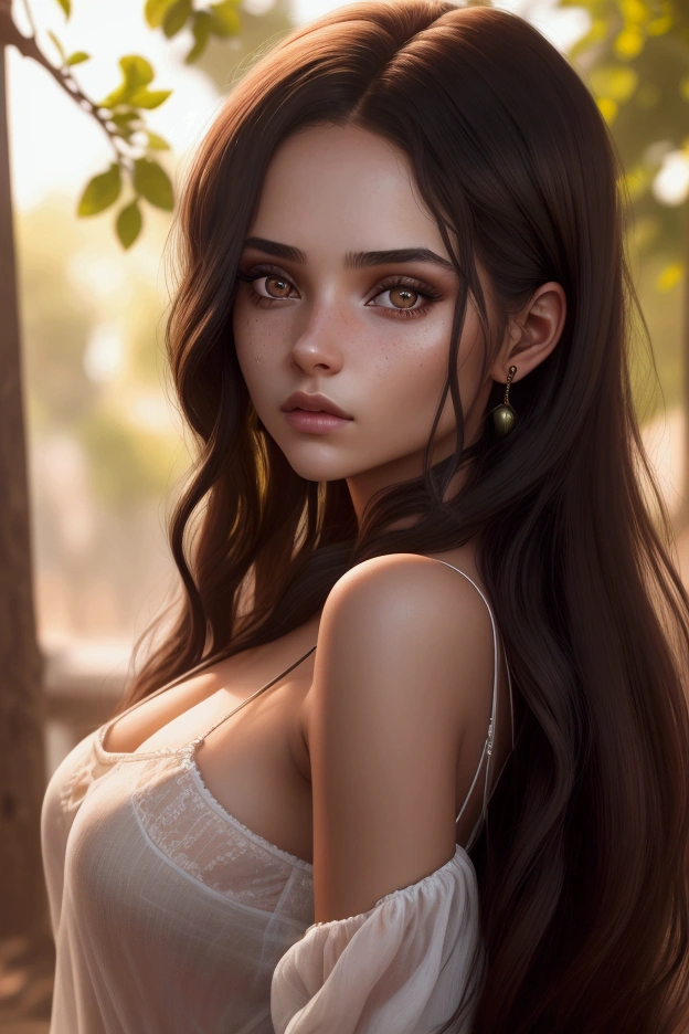 "Complete artwork masterpiece, high quality, ultra detailed in 4k, 8k, high resolution, hyper-realistic photo, hyper-detailed, realistic skin texture, amazing shadows, highly detailed background, extremely detailed texture, perfect lighting, high-level image quality." One beautiful woman, posing for pics, looking at camera, dark long hair, fair skin, use as model.