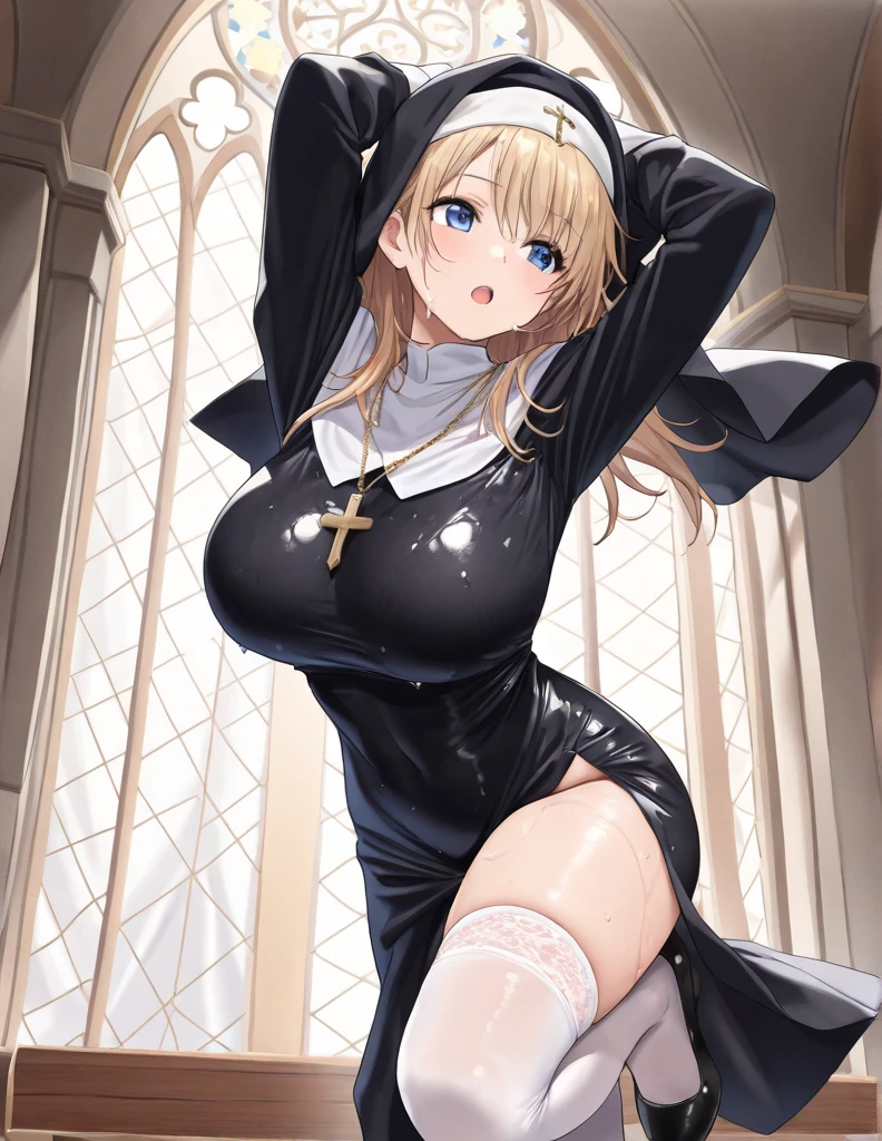 ((((masterpiece)))), ((((Best Quality)))), High resolution,fine grain,Detailed face, wet,nun,dress, action,big breasts