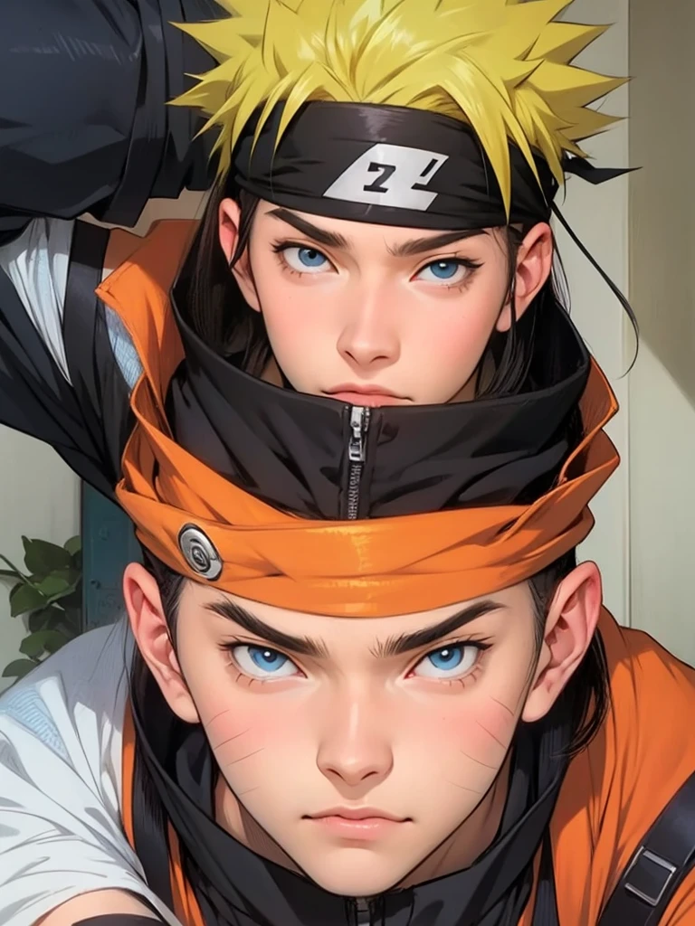 1male, Naruto Uzumaki, yellow short hairs, headband, orange and blue clothes,, anime style, japanese anime style, Kishimoto Japanese, blue eyes, 8K detailed portrait, masterpiece, best quality