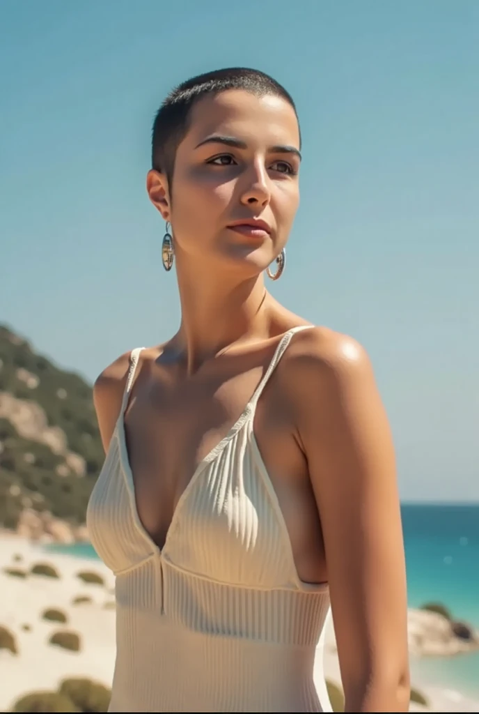 8K, masterpiece, RAW Photos, Highest quality, Realistic, Very detailed, Depth of written boundary, Cinematic Light, Anatomically correct body, 
An elegant and beautiful mature woman, 
Bob cut short hair, Very beautiful face, Exquisitely detailed face, Glamorous Body, 
Transparent white skin, Beautiful and bountiful breasts, Sexy ass, Sexy thighs, 
White bikini swimsuit, Detailed cloth texture, Gorgeous necklace, Gorgeous earrings, 
Starry sky background, Dark sandy beach at night, Pitch black sea surface, 
Beautiful back view,