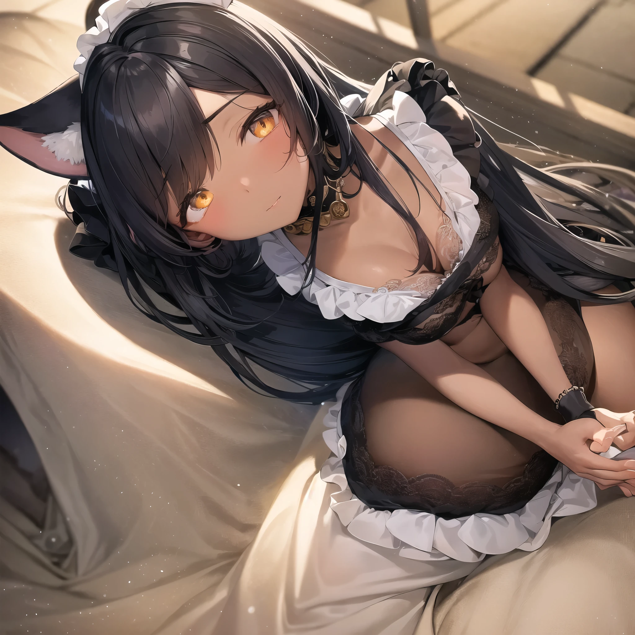 Cat, male, bra, bottomless, gloves, boots, penis, testis, Cafe, maid, bed, sleep