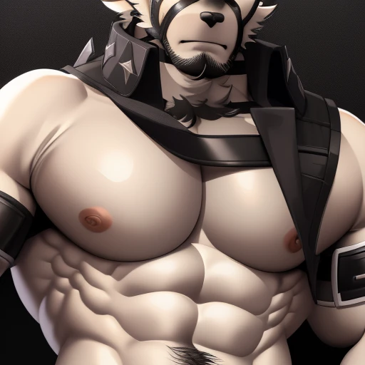 Von Lycaon Zenless Zone Zero for PonyXL Muscular male, , good quality. Muscular, buff, nice wide Pecs. Stern face. White wolf. Wearing a tight black thong.  Naked. 4k. Ultra high quality, massive bulge.