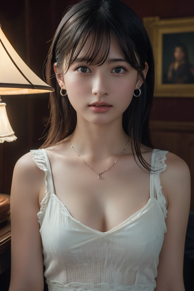 NSFW,(8k, RAW photos,bestquality, Highres:1.1), (Hyperrealistic:1.4),(lifelike, photorealistic:1.3), soft light,realstic face,realistic body,realistic skin,Absurdres,A masterpie,(cutest:1.8),dark black hair,Hairstyles tailored to Japan trends in 2023,(Giant breasts:1.2),(Very dark lip gloss,Pure black lipstick,So many eyelashes,Pure black eyeshadow),rouge,Good style,((Super oversized shirt, Buttoned shirt, open shirt)),(Man Shirt),(Unbuttoned shirt:1.1),Show a little cleavage through the shirt,garterbelt,stilettos,Cinema Lights,Film Grain,crose up,Look at the viewer,fulllllbody,and depth of field, Blurry Background,eye focus,young,85mm lens, F/1.4,Professional lighting,portrait,Photon Mapping,Radiosity,physically based rendering,Sense of transparency,Japan people,NIGHT,The tips of the are sticking out,areola protruding,The shape of the pubic area is clearly visible,Pubic Hair,the lower abdomen bristles,(Beautiful nipple slip:0.9),((camel)toes)),(No pantie),Long Legs,Angry,(PureErosFace_V1:0.8),((Sexual arousal:1.5)),((Sitting on legs bending the knees)),((Dynamic Pose))