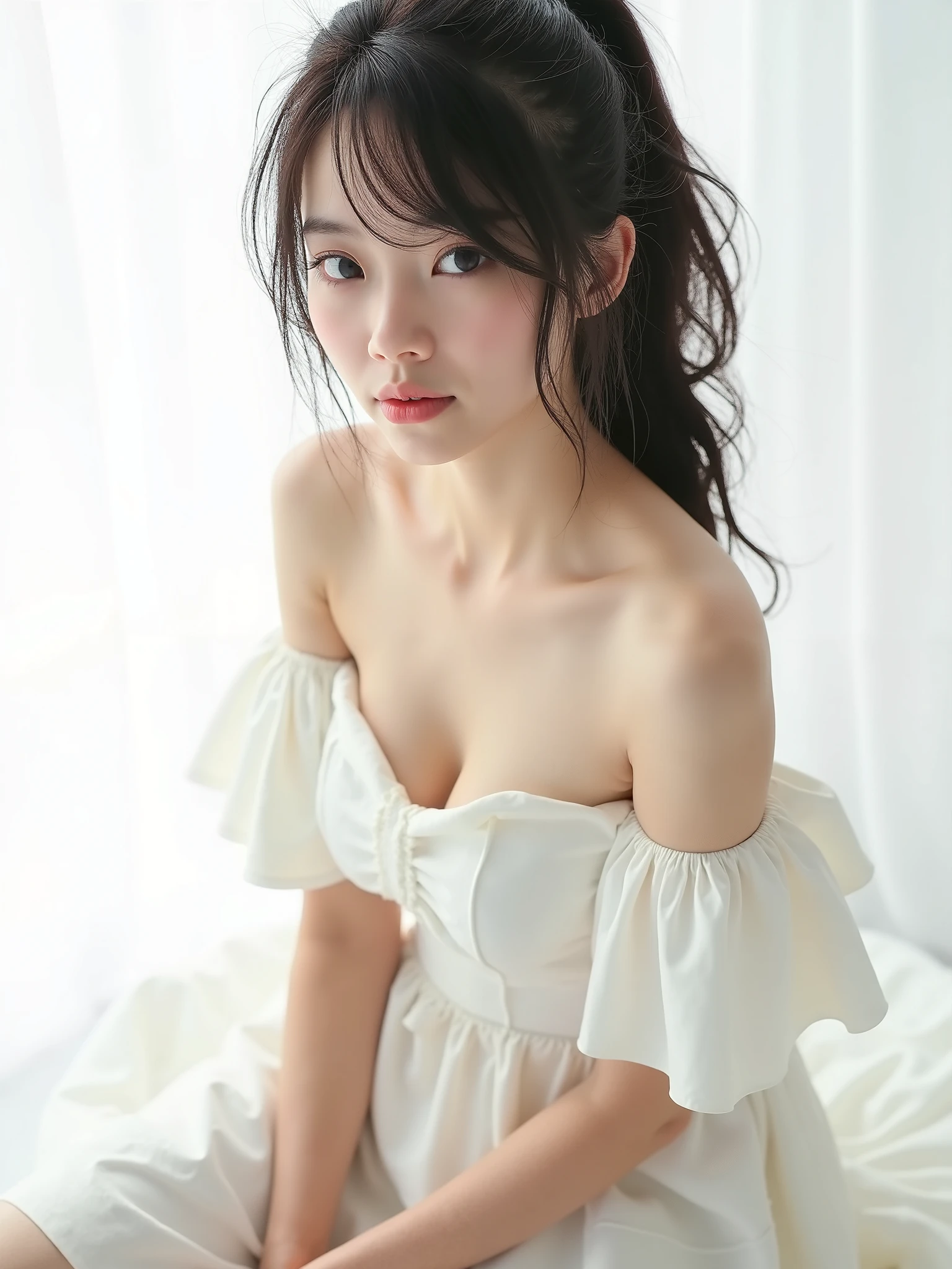 8k, RAW Photo, Best Quality, Masterpiece: 1.2), (Realistic, Photo Realistic: 1.4), {{{1girl}}},, Depth of Field, Full Body, Cinematic Lighting, princess 18 years old cute, (small ,cleavage), Beautiful Facial Features, Beautiful Body, Sweating, , Depth of Field, Skin, Ears, Pale Skin, Best Quality, Masterpiece, Illustration, an extremely deciple and beautiful, extremely detailed,CG,unity,8k wallpaper,amazing,finely detail,master,best quality,official art,extremely detailed CG unity 8k wallpaper,ridiculous,incredibly ridiculous,huge file size, super verbose, high resolution, very verbose, Beautiful detailed girl, very detailed eyes and face, beautiful detailed eyes, light on face, (Hanfu: 1.1), lace silk thin, petticoat, white pink, blue