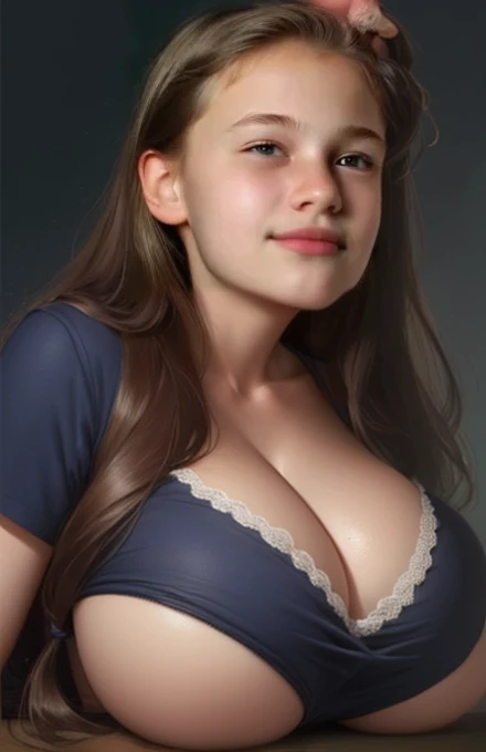 SFW, plain t-shirt, (gigantic sagging breasts:1.45), (massive enormous colossal breasts:1.45), (long hair:1.45), arms down at side, fucking paizuri breast,black  penis in breasts, glande in breasts, gigantic penis en breast, cum in breasts, huge cleavage, blue eyes, perfecteyes, gigantic large breasts,, big , huge breasts, gigantic busty ,, freckles, photorealistic, high definition, hyper breasts,gigantic breasts,large breasts