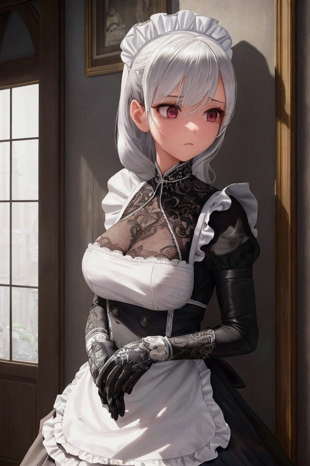 Behind the frosted glass, bathroom_glass_door,masterpiece, best quality, breasts_on_glass,1girl, fit body, wet semi-transparent clothes, sweat, breasts on windows, drop of water, breasts squeezed by glass,2b_(nier:automata), nier:automata, nier_(series), 1girl, short_hair, white_hair, covered_eyes, black_blindfold, black_hairband, hairband, black_dress, dress, feather-trimmed_sleeves, feather_trim, gloves, juliet_sleeves, long_sleeves, puffy_sleeves, thighhighs, thighhighs_under_boots,blur background,background defocus