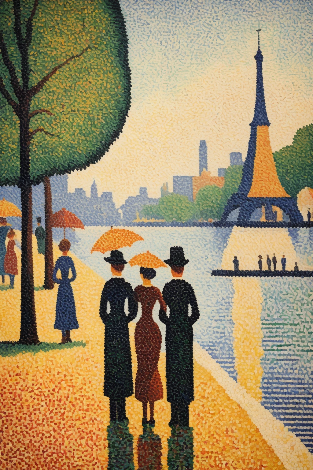  Paul Signac style - Develop a post-impressionist painting, showing Seurat's pointillist technique on canvas 